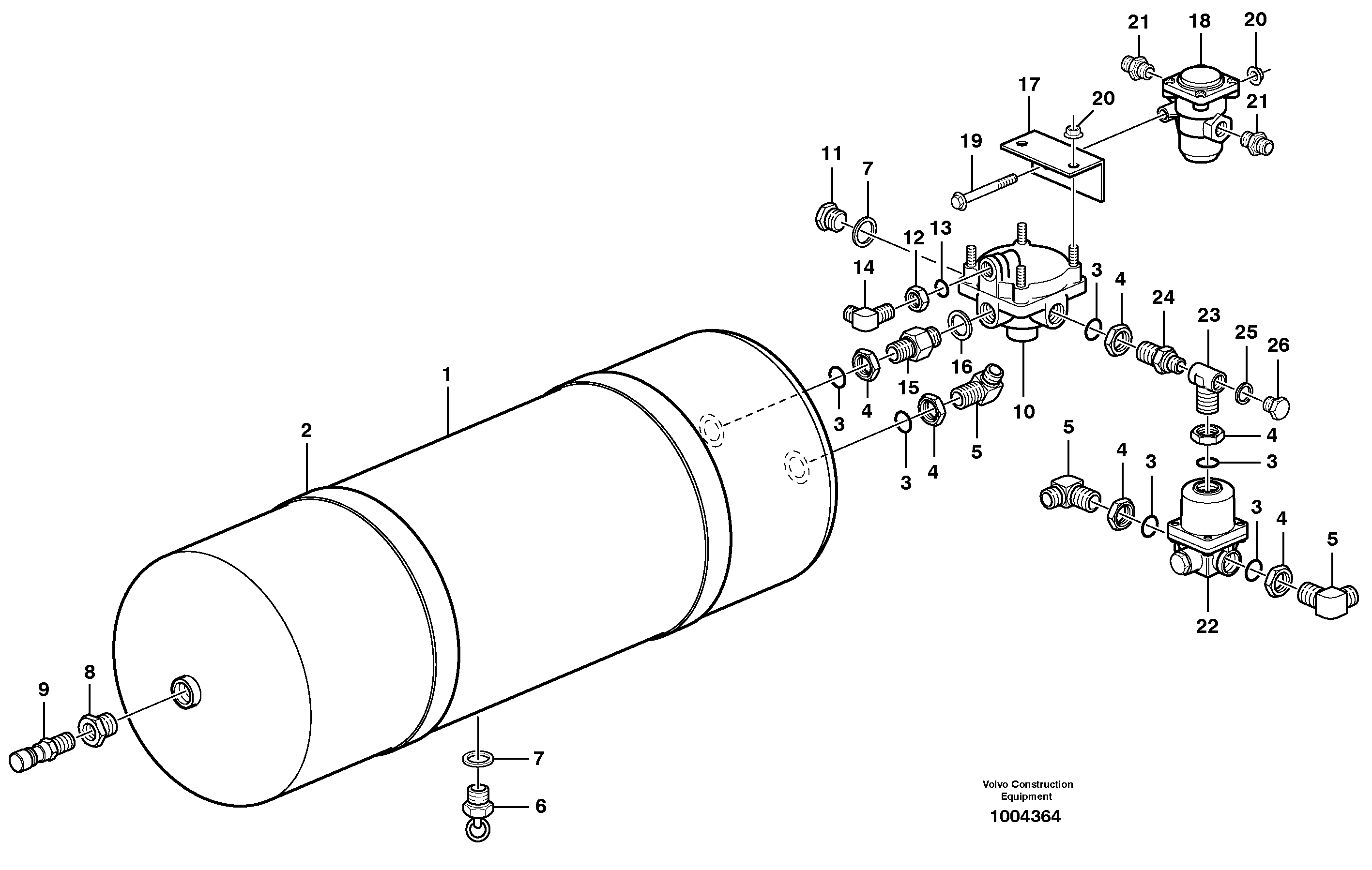 Схема запчастей Volvo A25D - 9847 Compressed-air reservoir with fitting parts A25D S/N 13001 -