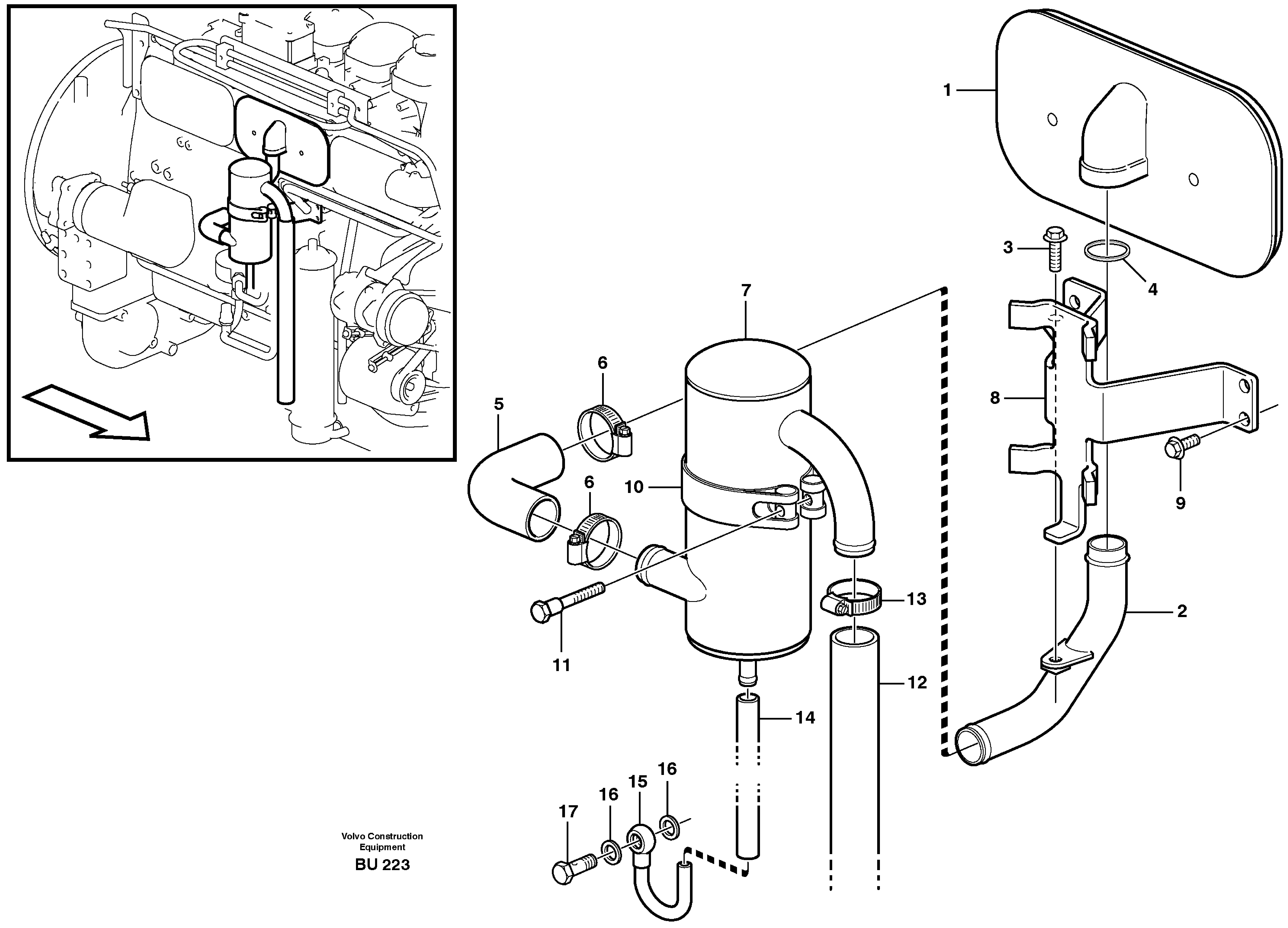 Схема запчастей Volvo A25D - 41614 Crankcase ventilation A25D S/N -12999, - 61118 USA
