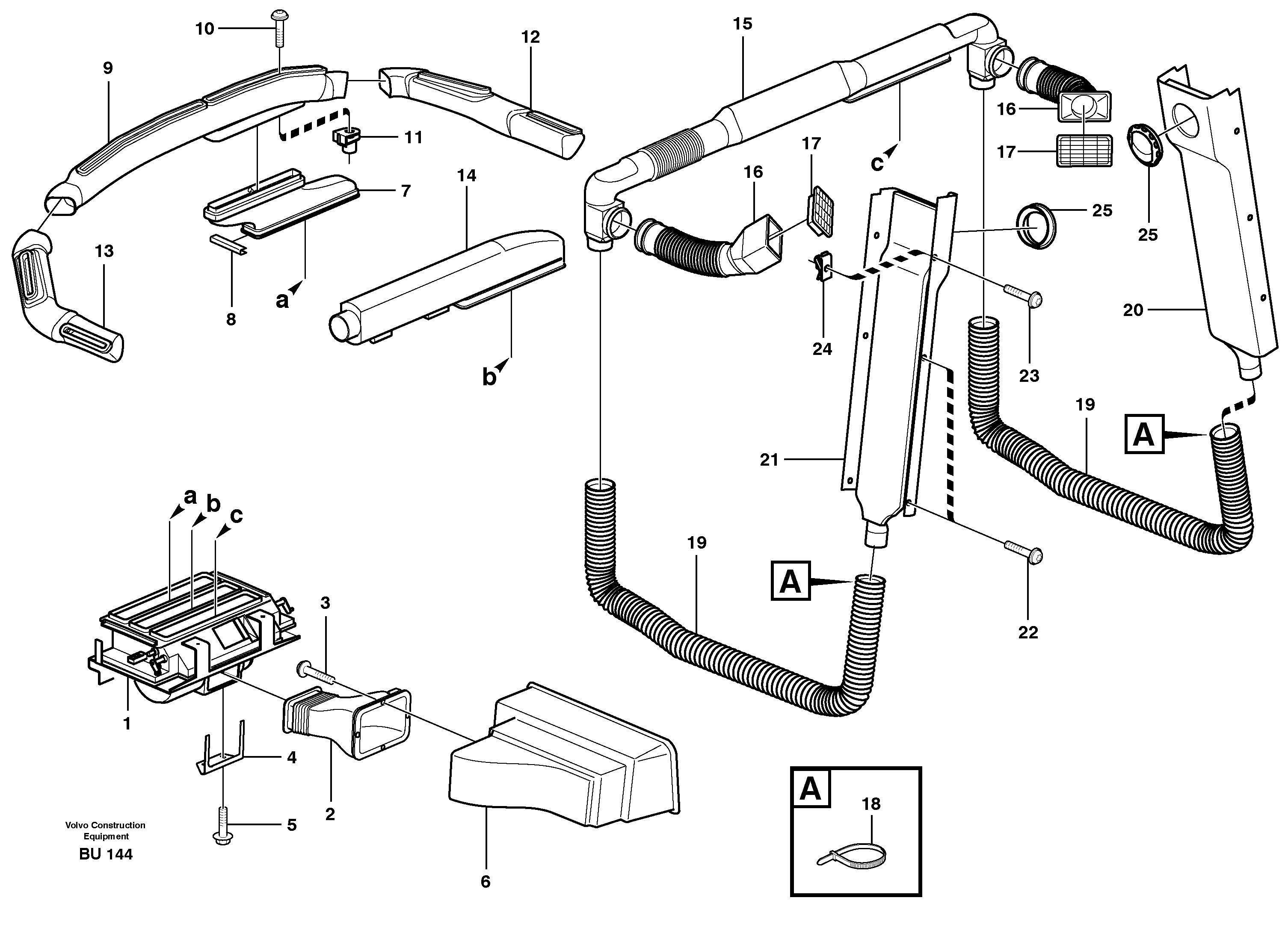 Схема запчастей Volvo A25D - 45874 Air ducts A25D S/N -12999, - 61118 USA