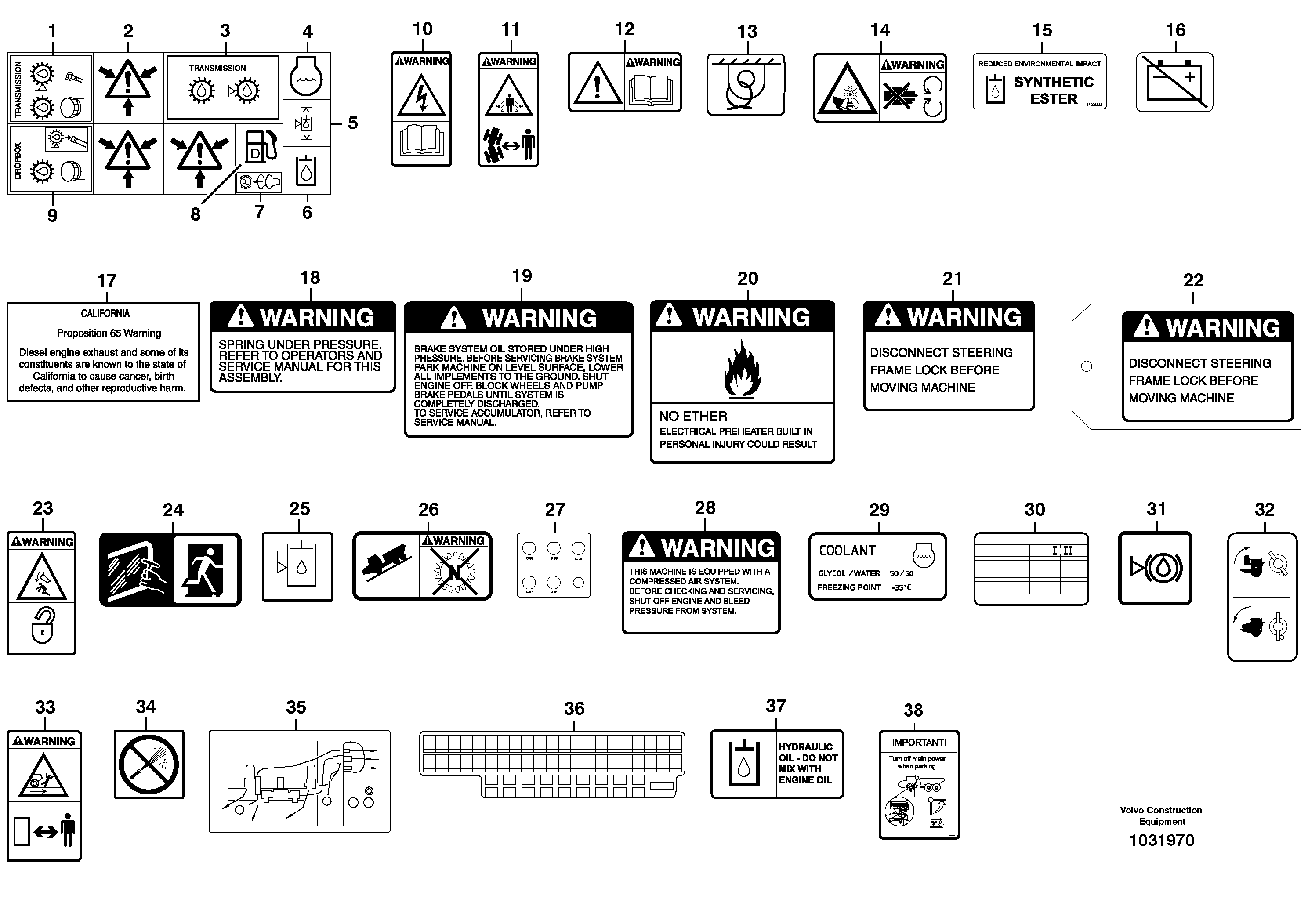 Схема запчастей Volvo A25D - 61927 Illustrations of sign plates and decals A25D S/N -12999, - 61118 USA