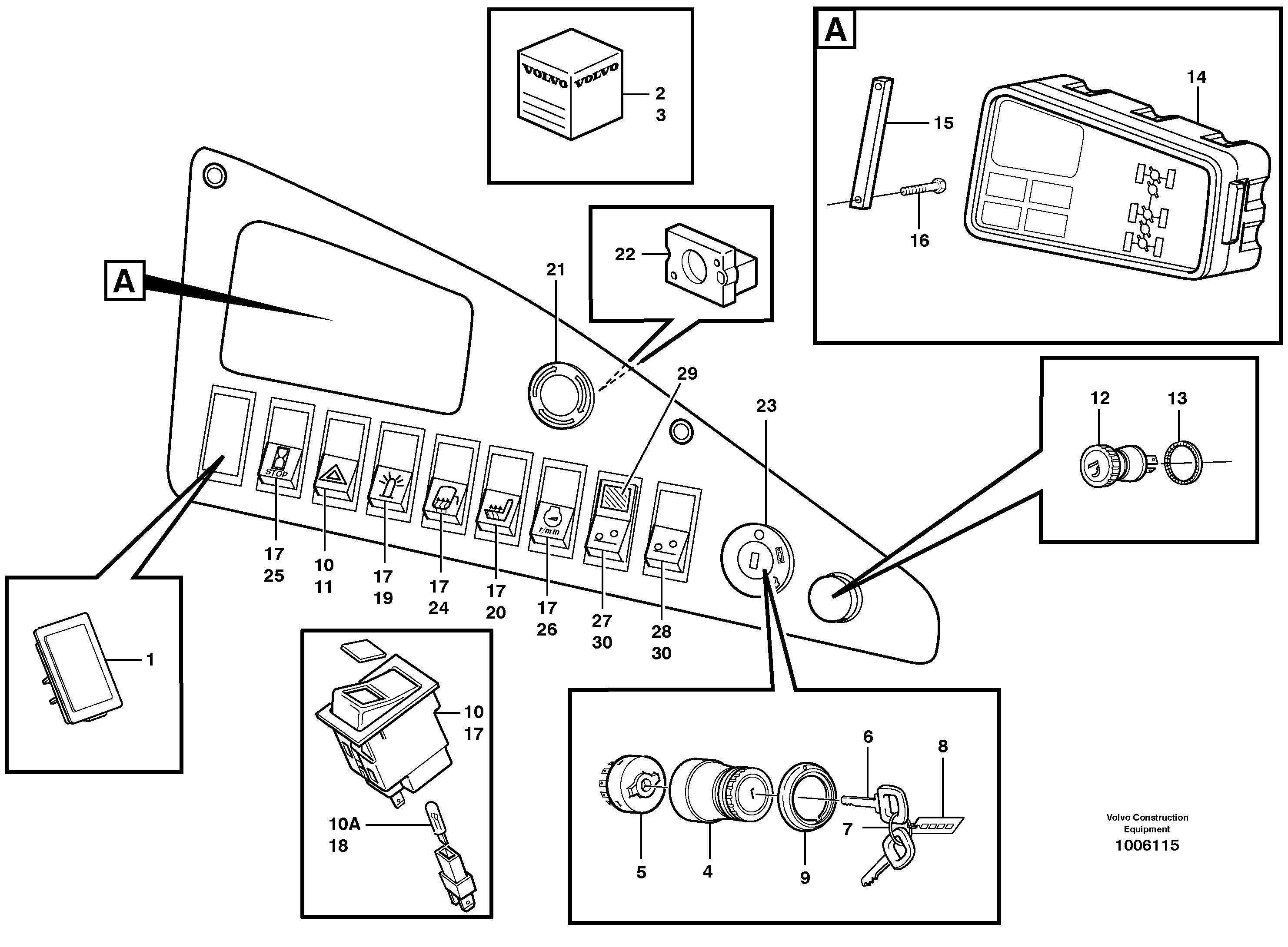 Схема запчастей Volvo A25D - 96524 Instrument panel, right A25D S/N -12999, - 61118 USA