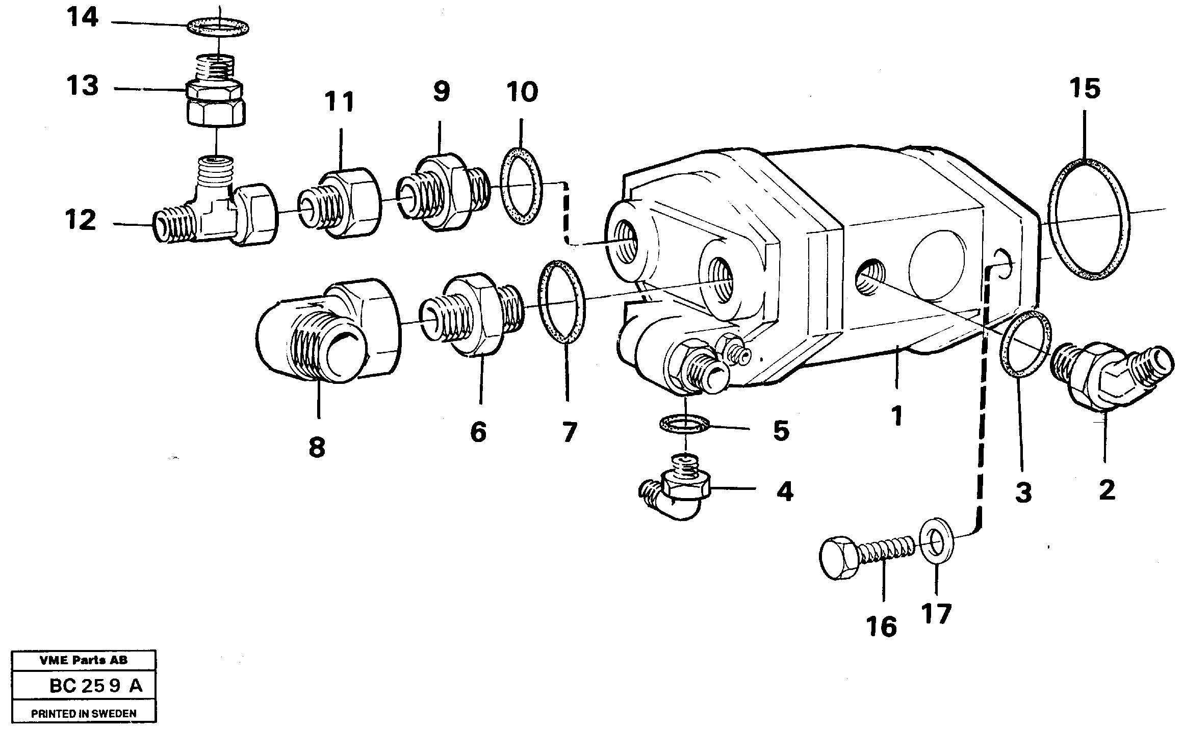 Схема запчастей Volvo A25C - 54019 Hydraulic pump with fitting parts A25C VOLVO BM VOLVO BM A25C SER NO - 10256/ - 60911