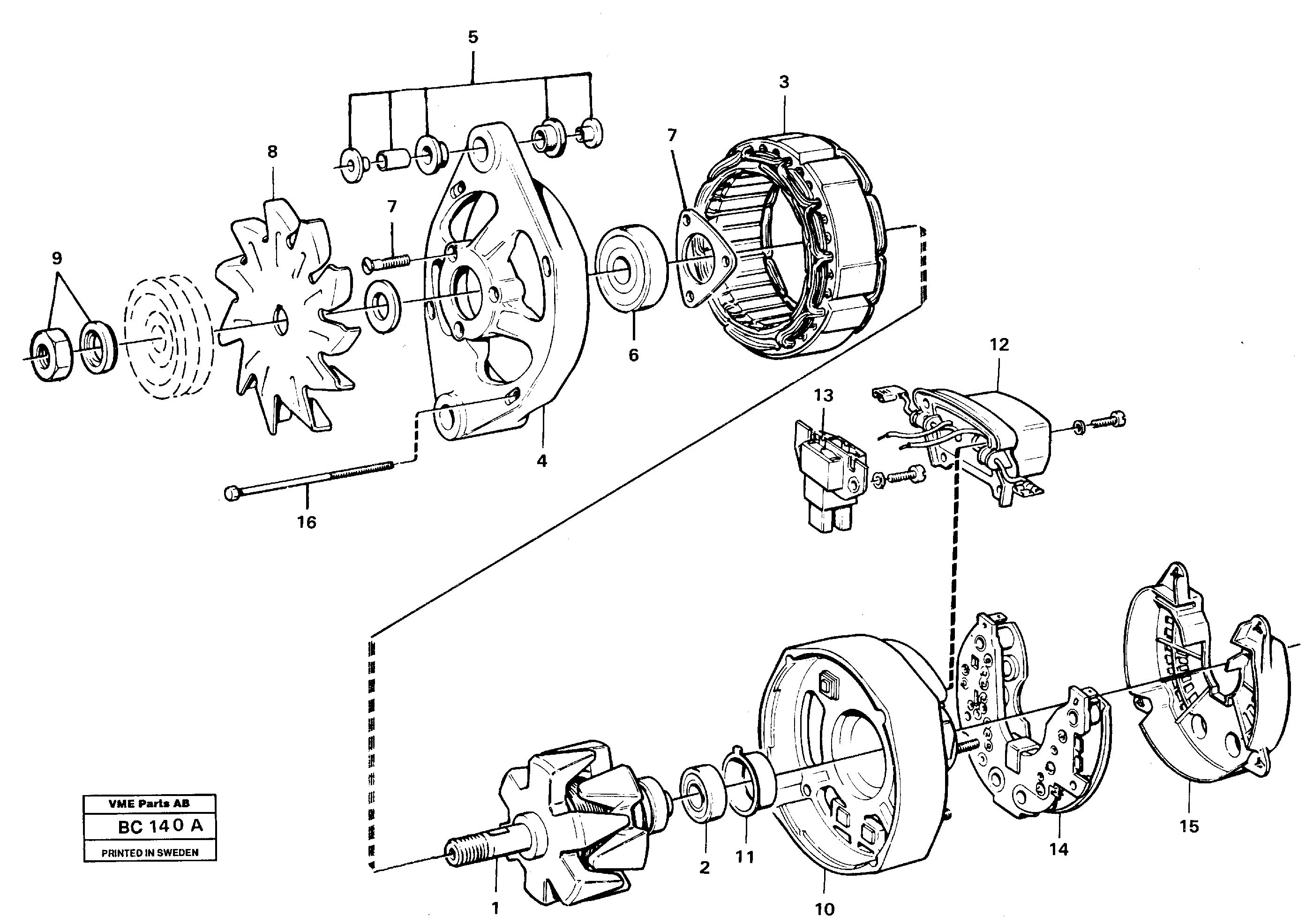 Схема запчастей Volvo A25C - 13588 Alternator A25C VOLVO BM VOLVO BM A25C SER NO - 10256/ - 60911