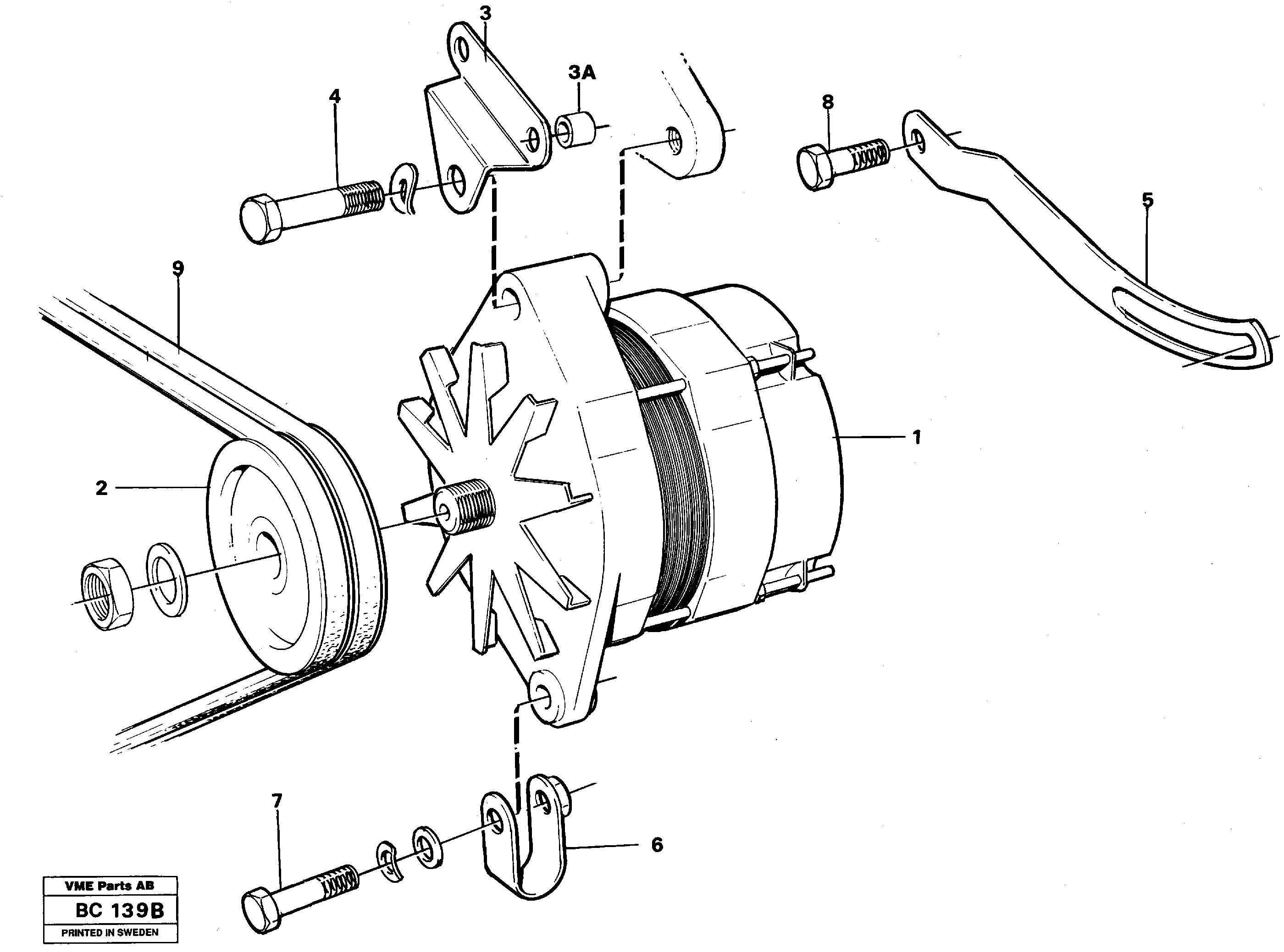 Схема запчастей Volvo A25C - 16860 Alternator with assembling details A25C VOLVO BM VOLVO BM A25C SER NO - 10256/ - 60911