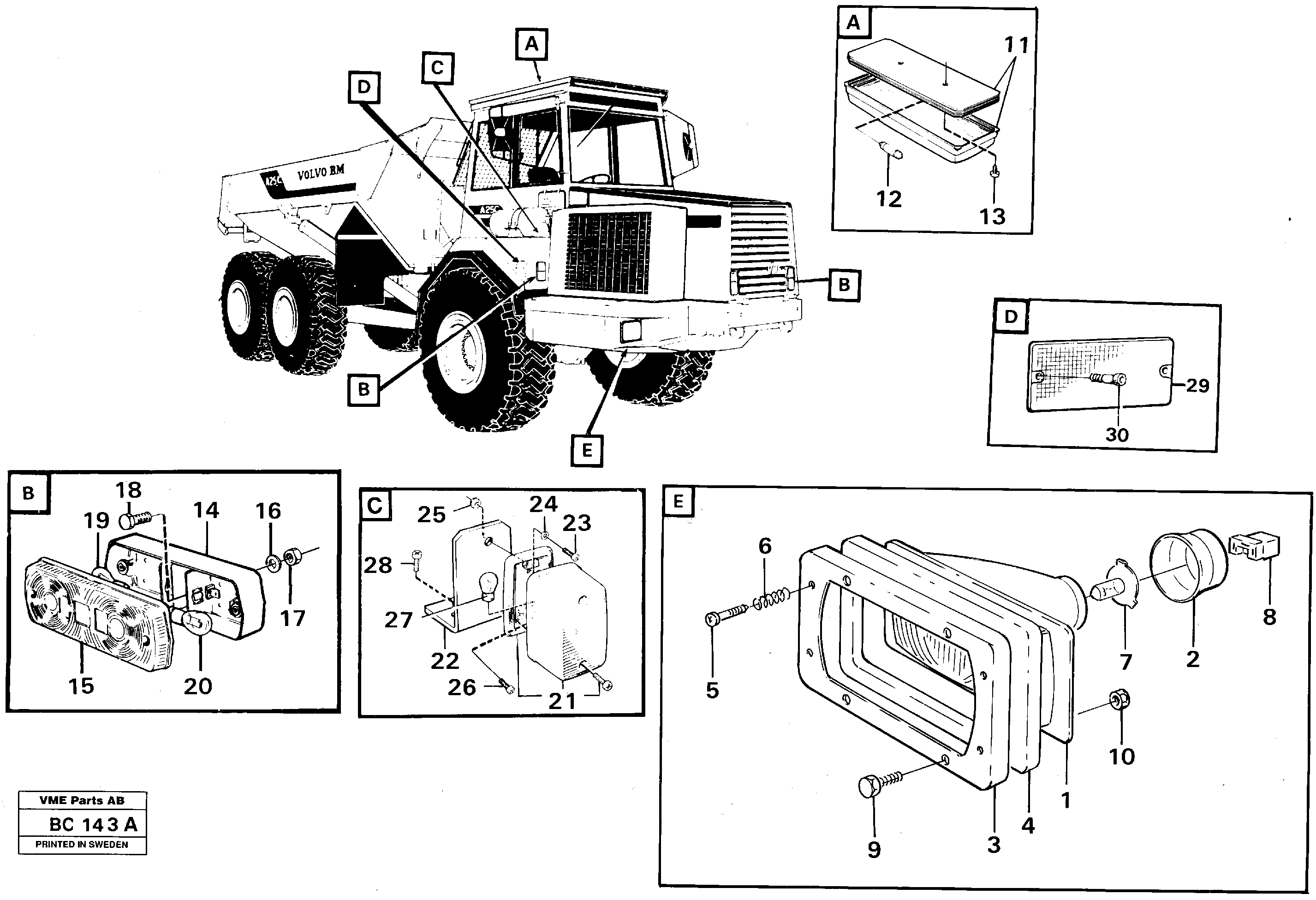Схема запчастей Volvo A25C - 80796 Front lighting A25C VOLVO BM VOLVO BM A25C SER NO - 10256/ - 60911