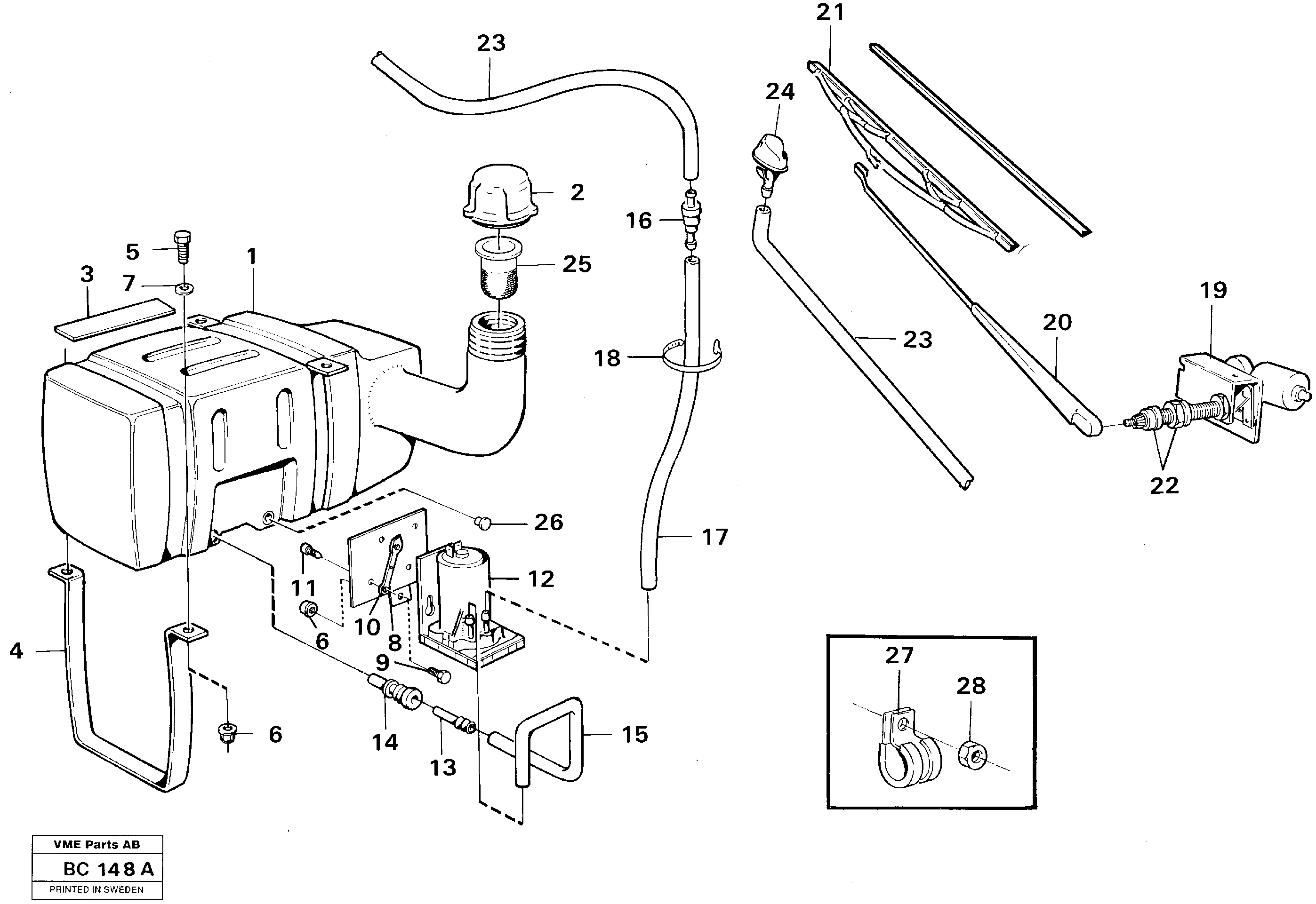 Схема запчастей Volvo A25C - 28701 Windscreen washer and wiper A25C VOLVO BM VOLVO BM A25C SER NO - 10256/ - 60911