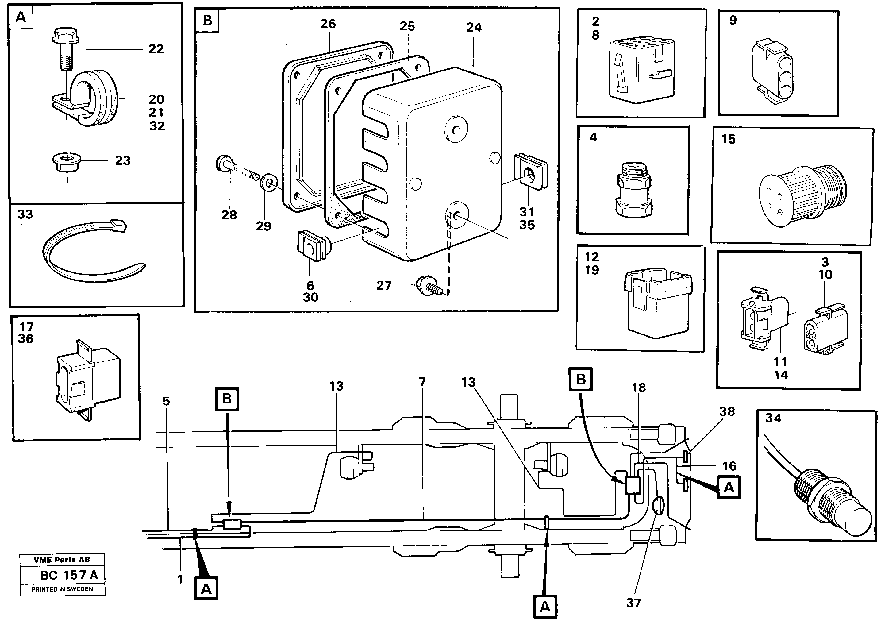 Схема запчастей Volvo A25C - 26084 Cable harnesses, rear A25C VOLVO BM VOLVO BM A25C SER NO - 10256/ - 60911