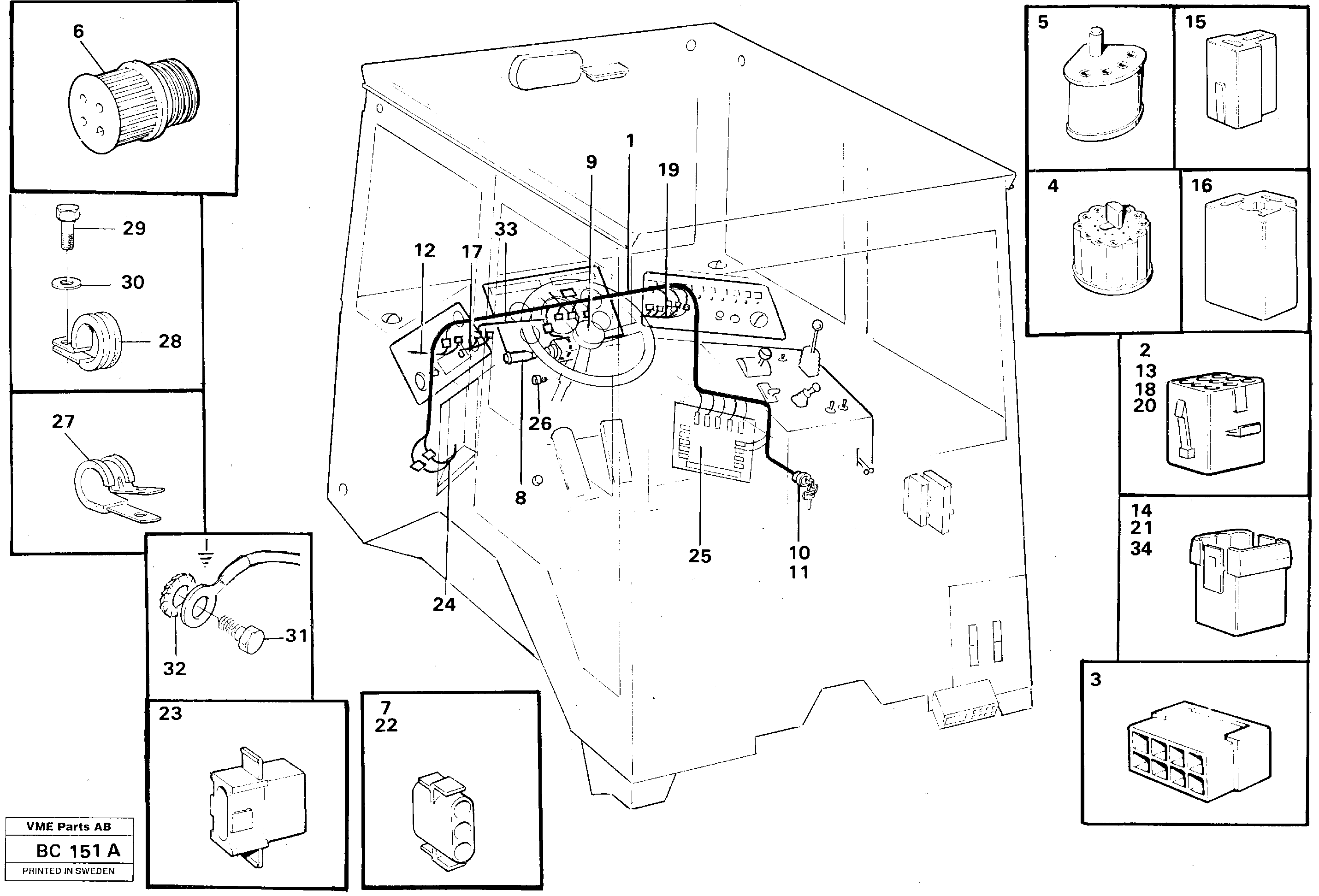 Схема запчастей Volvo A25C - 28706 Cable harnesses, cab A25C VOLVO BM VOLVO BM A25C SER NO - 10256/ - 60911