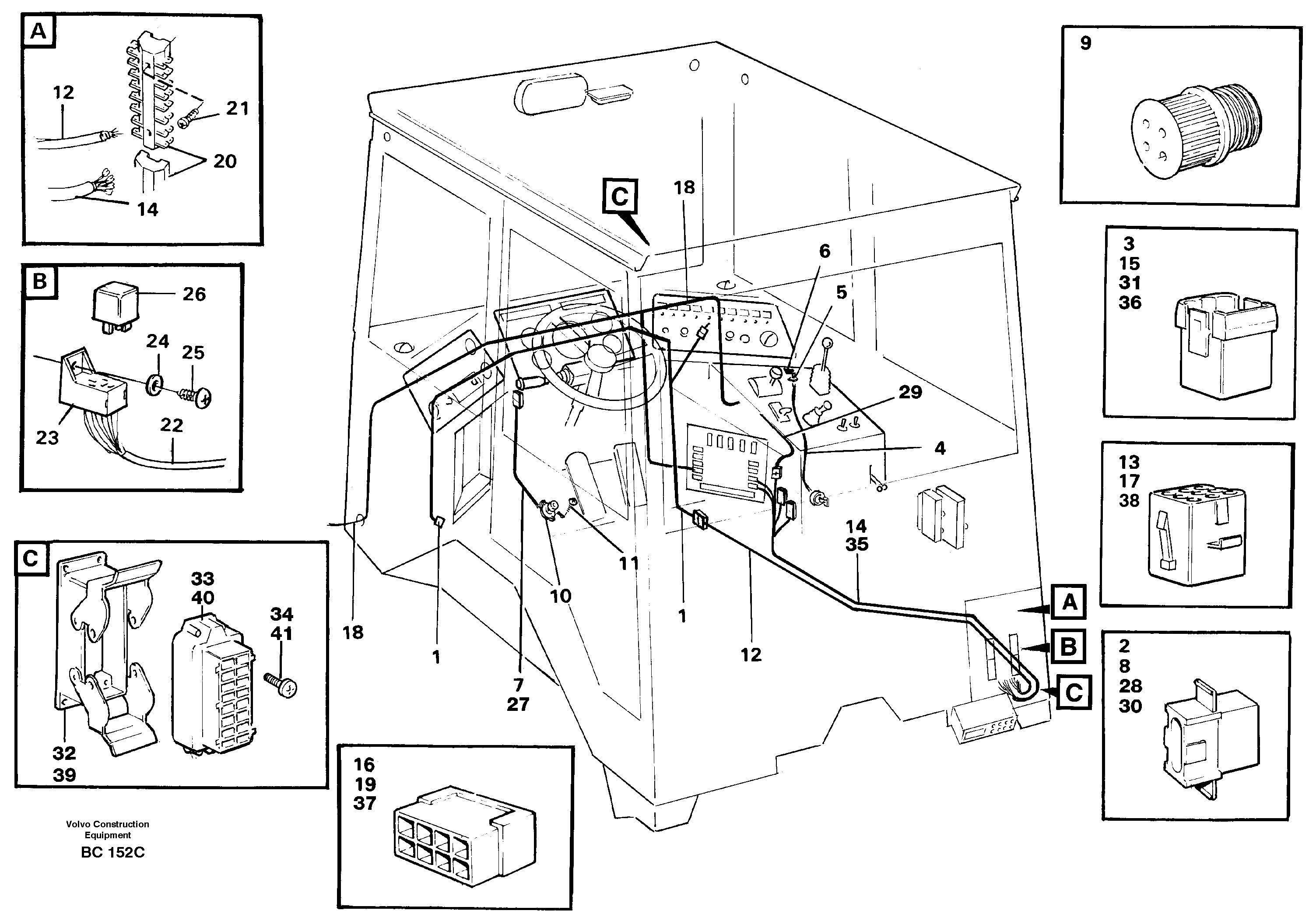 Схема запчастей Volvo A25C - 28710 Cable harnesses, cab A25C VOLVO BM VOLVO BM A25C SER NO - 10256/ - 60911