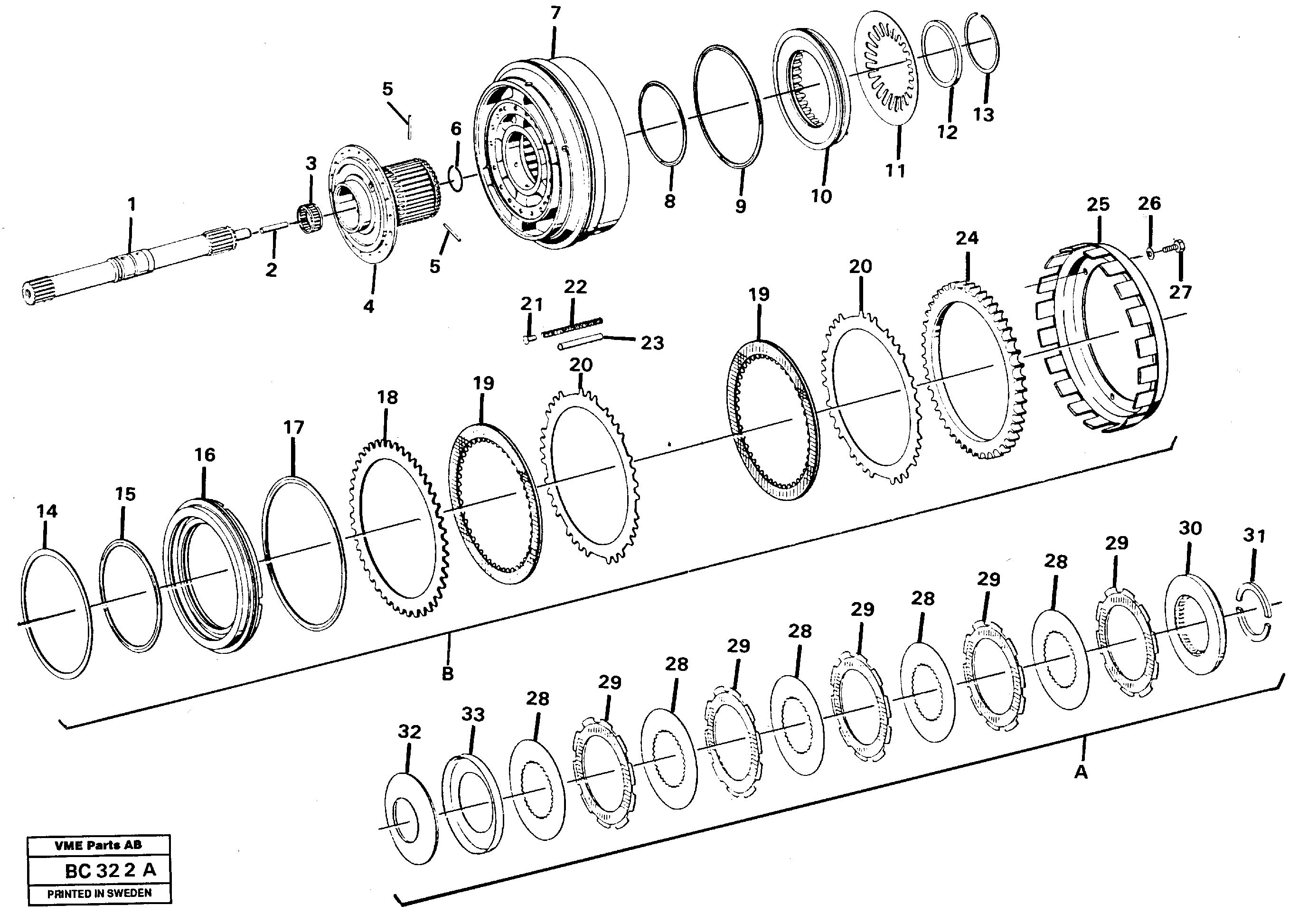 Схема запчастей Volvo A25C - 26117 Clutch A, B A25C VOLVO BM VOLVO BM A25C SER NO - 10256/ - 60911