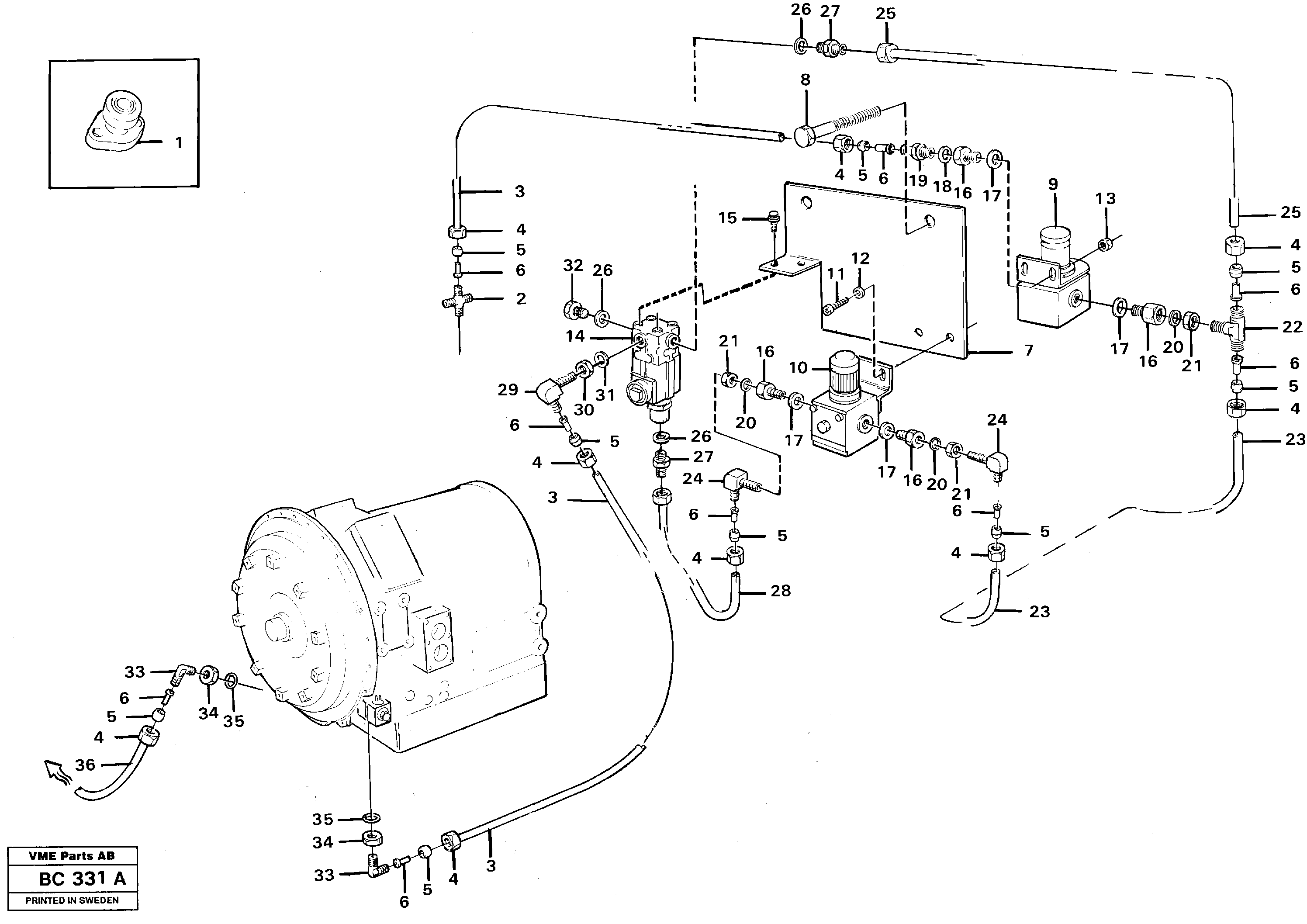 Схема запчастей Volvo A25C - 51191 Воздушный клапан ретардера (тормоза-замедлителя) A25C VOLVO BM VOLVO BM A25C SER NO - 10256/ - 60911