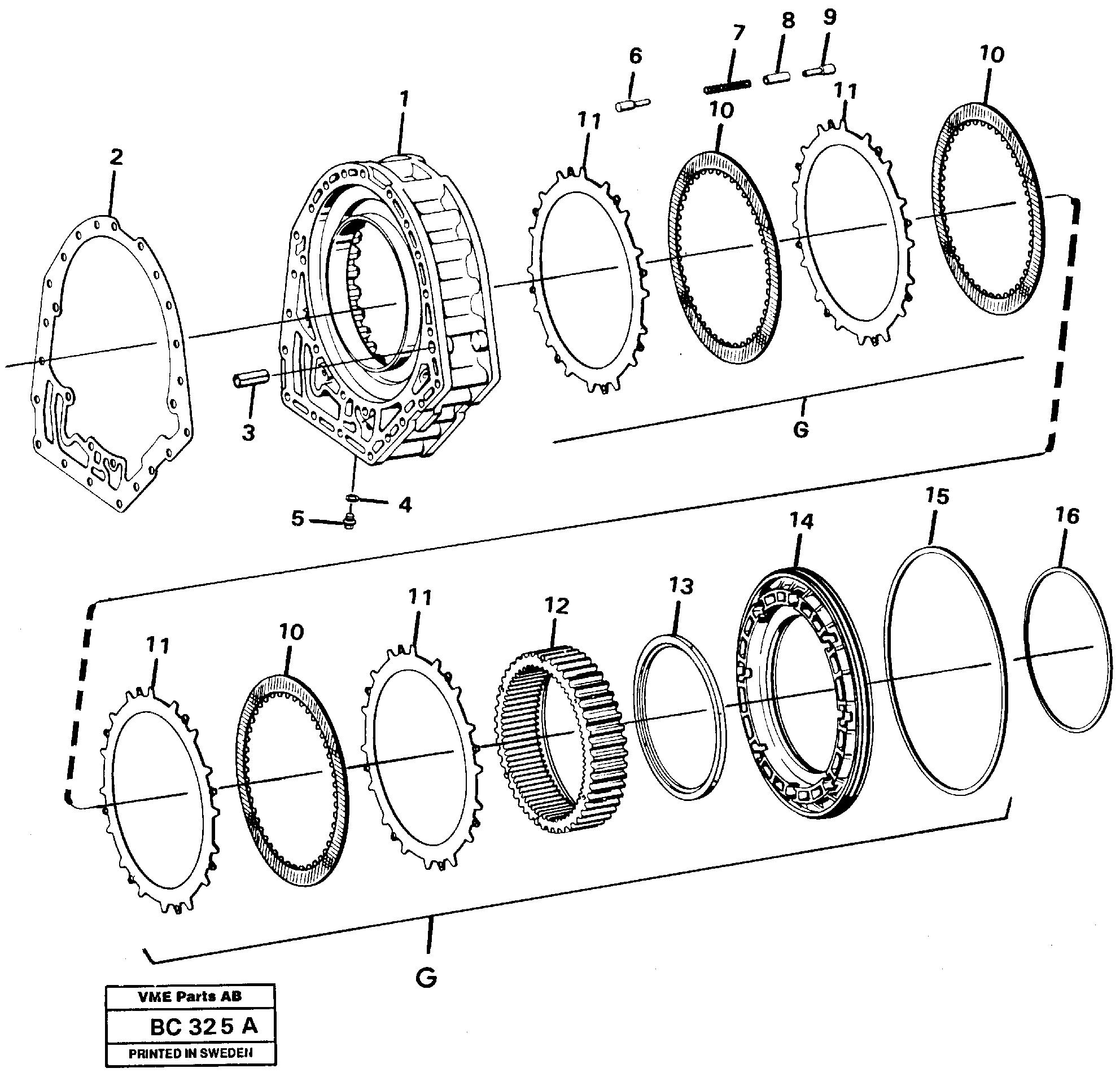Схема запчастей Volvo A25C - 53299 Centre housing and brake G A25C VOLVO BM VOLVO BM A25C SER NO - 10256/ - 60911