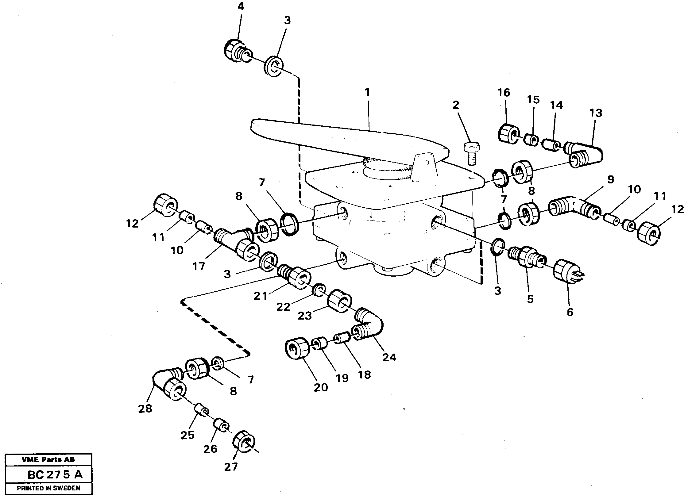 Схема запчастей Volvo A25C - 65474 Footbrake valve with mountings A25C VOLVO BM VOLVO BM A25C SER NO - 10256/ - 60911
