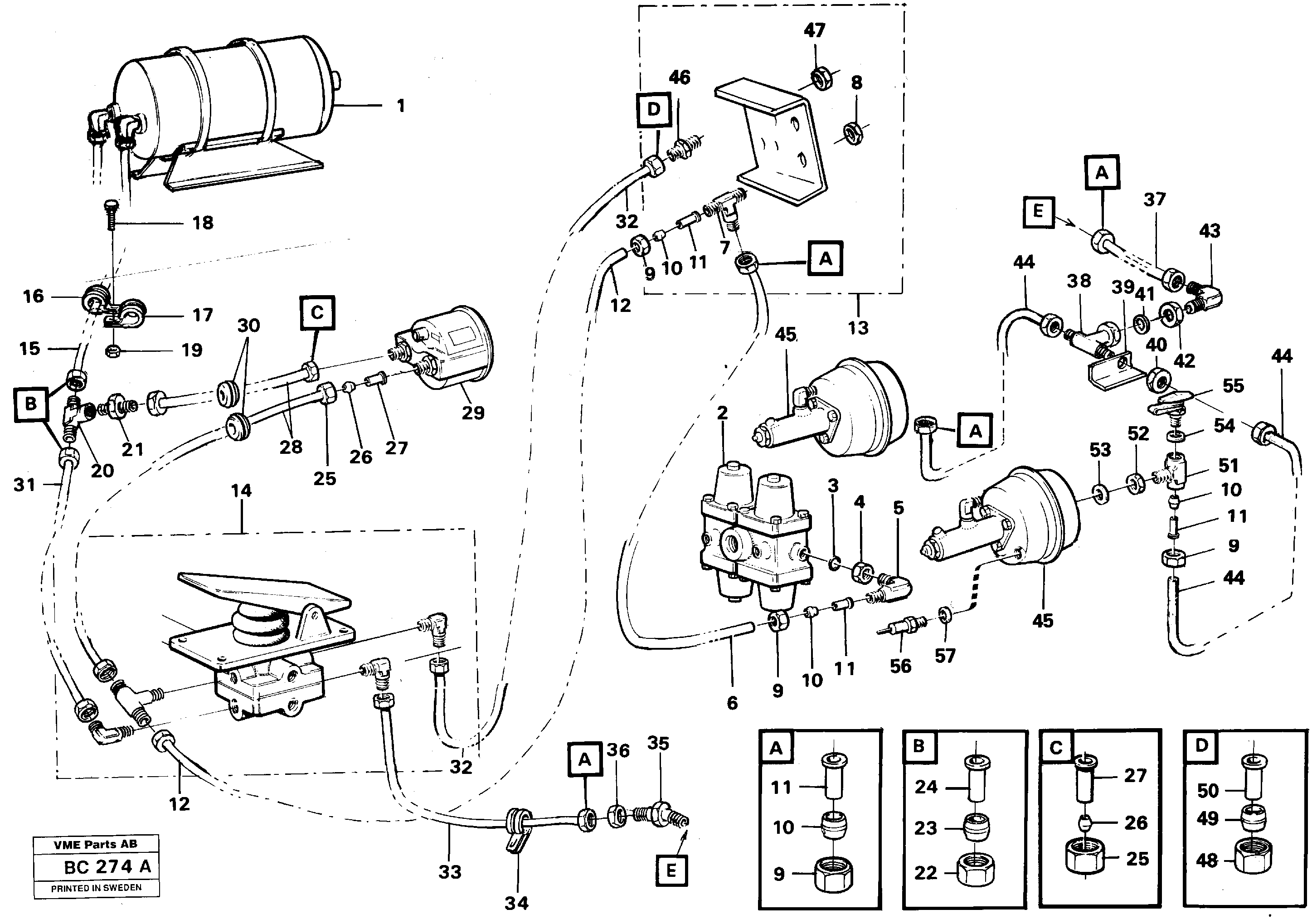Схема запчастей Volvo A25C - 65475 Brake system tractor A25C VOLVO BM VOLVO BM A25C SER NO - 10256/ - 60911