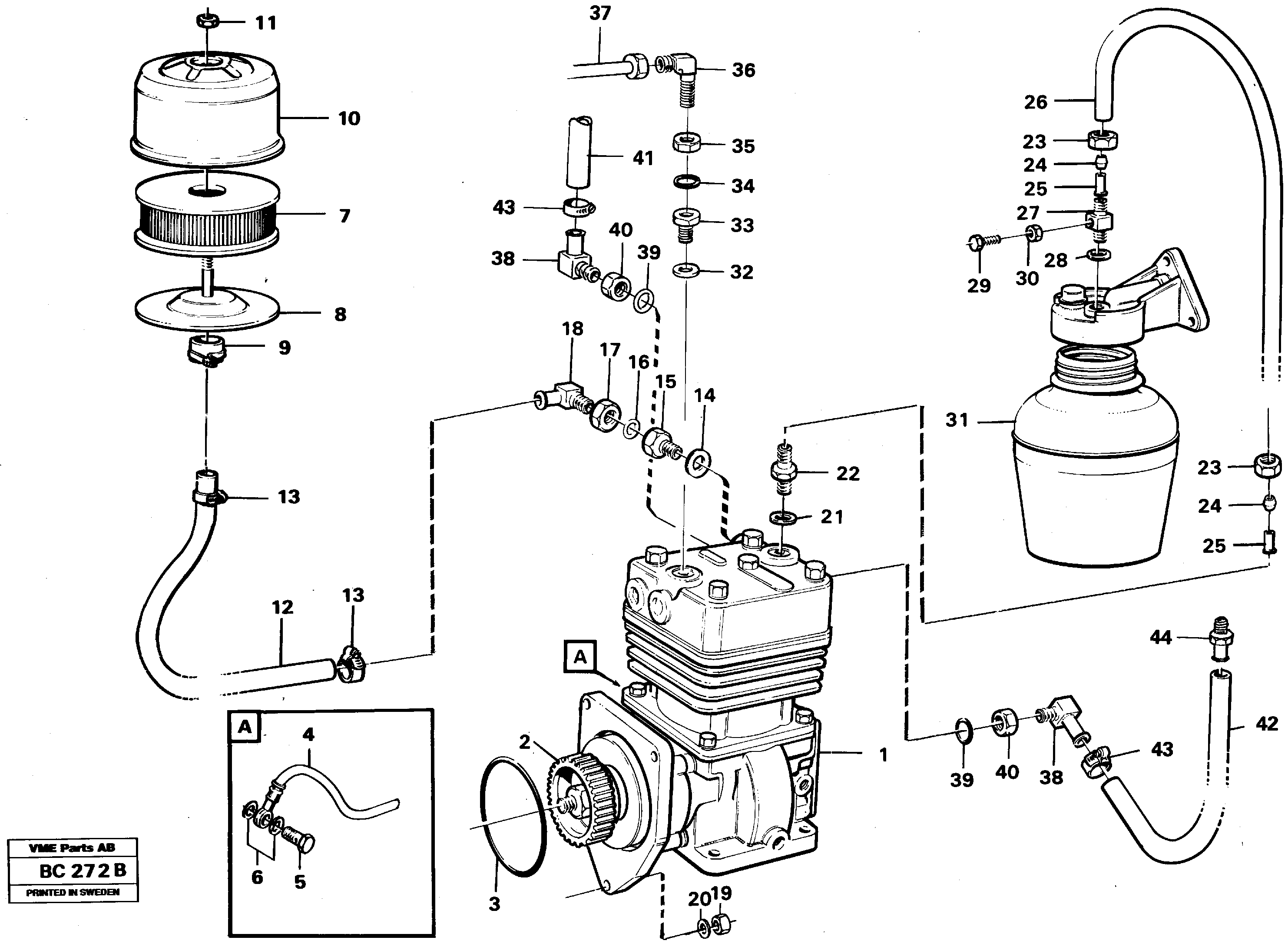 Схема запчастей Volvo A25C - 72765 Air-compressor with fitting parts A25C VOLVO BM VOLVO BM A25C SER NO - 10256/ - 60911