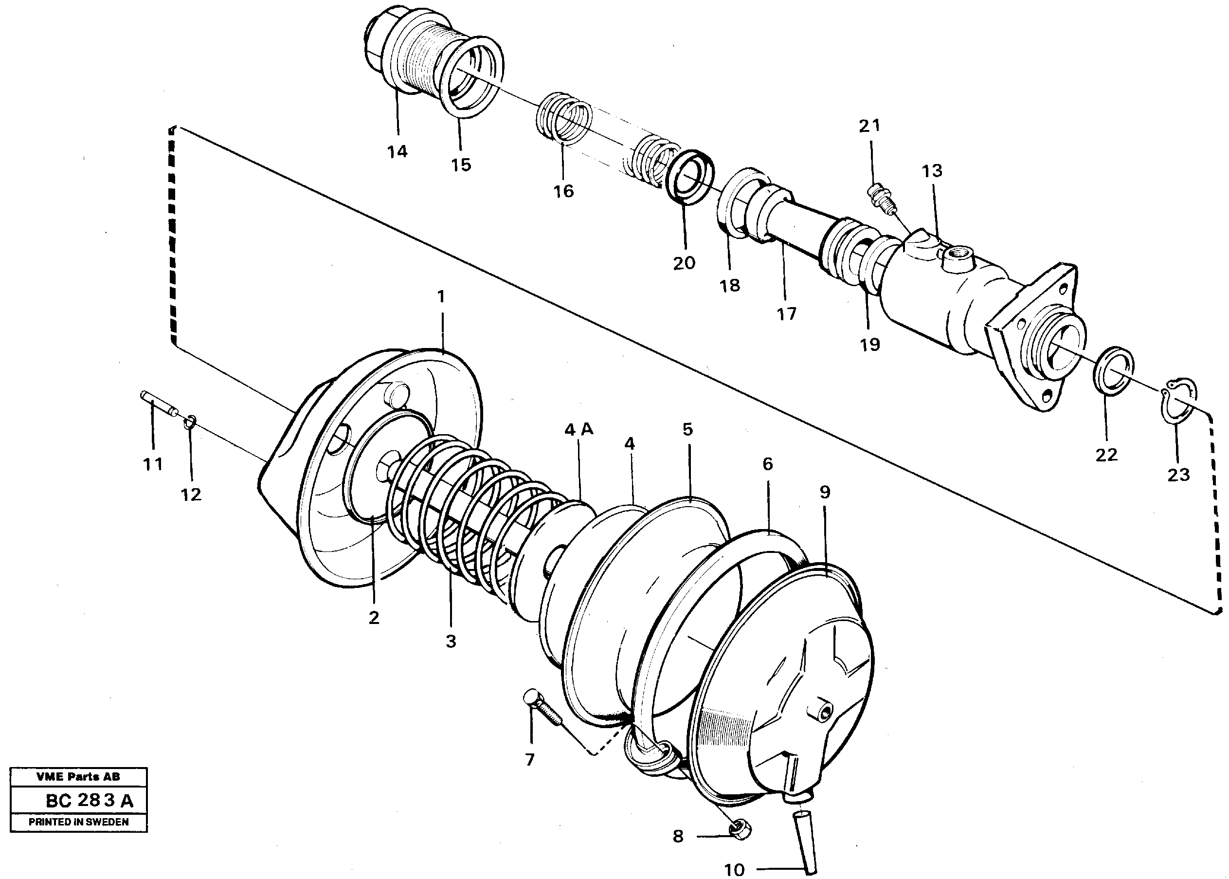 Схема запчастей Volvo A25C - 42168 Brake servo A25C VOLVO BM VOLVO BM A25C SER NO - 10256/ - 60911
