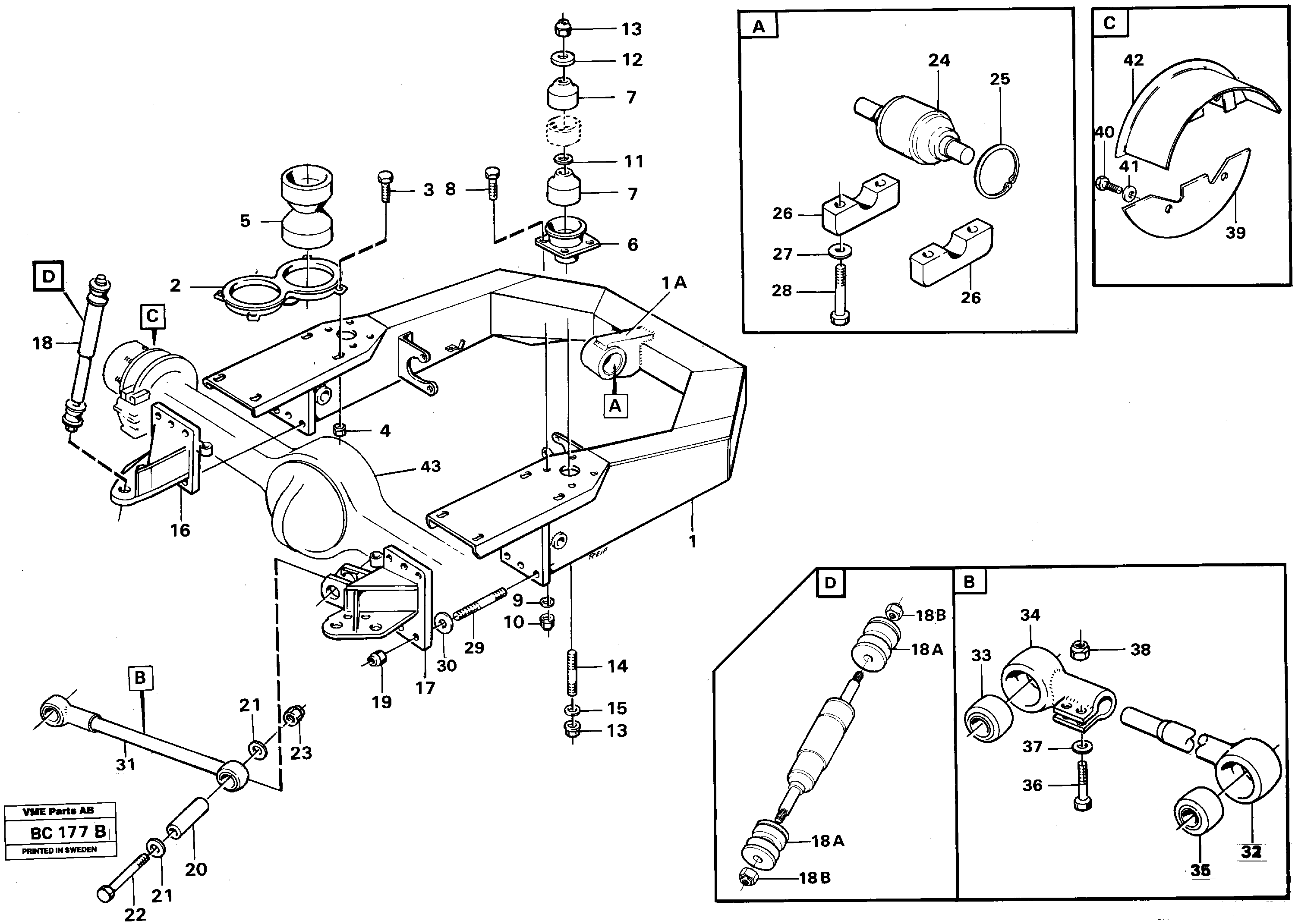 Схема запчастей Volvo A25C - 52475 Front axle suspension A25C VOLVO BM VOLVO BM A25C SER NO - 10256/ - 60911