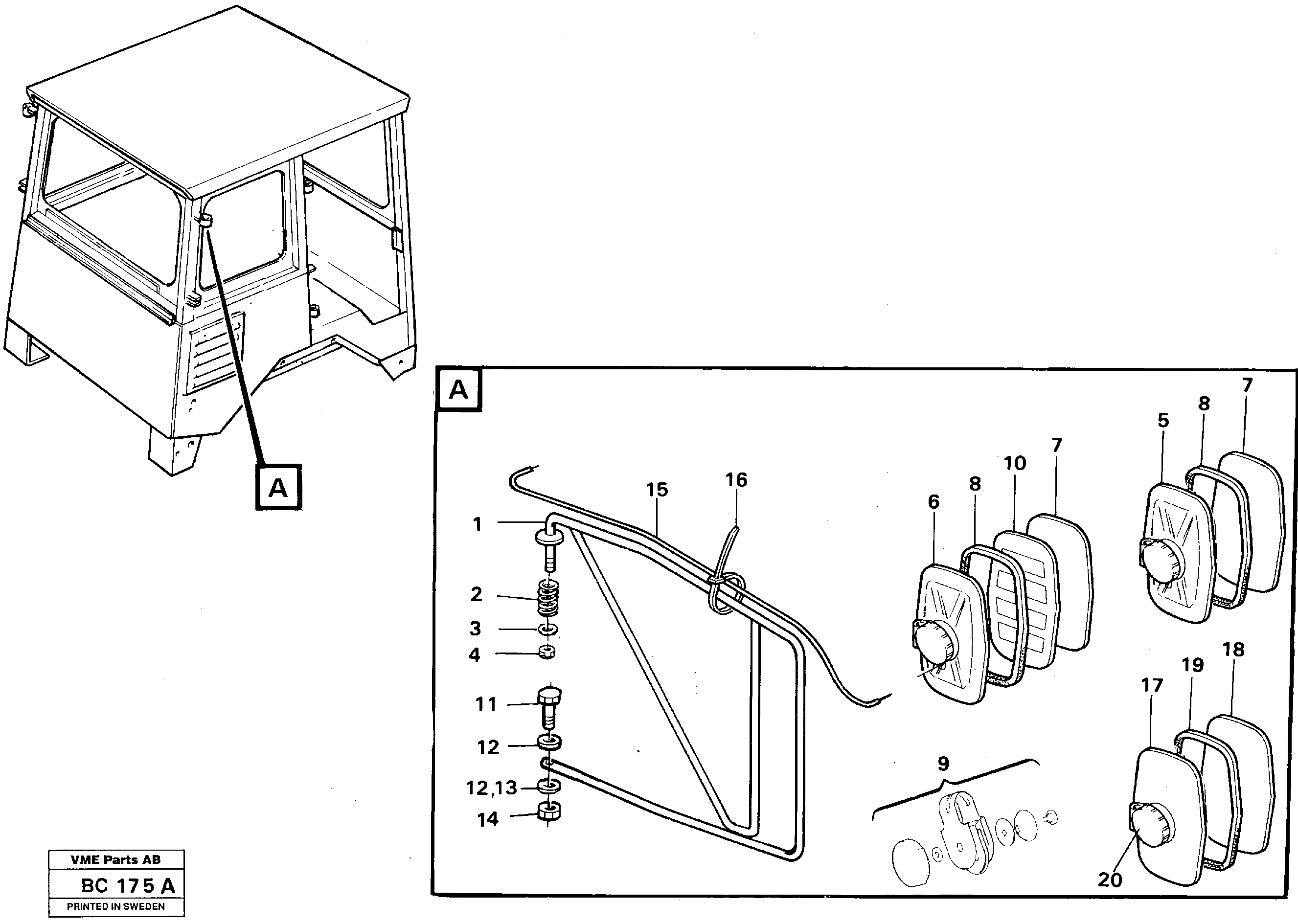 Схема запчастей Volvo A25C - 65390 Rear view mirror A25C VOLVO BM VOLVO BM A25C SER NO - 10256/ - 60911