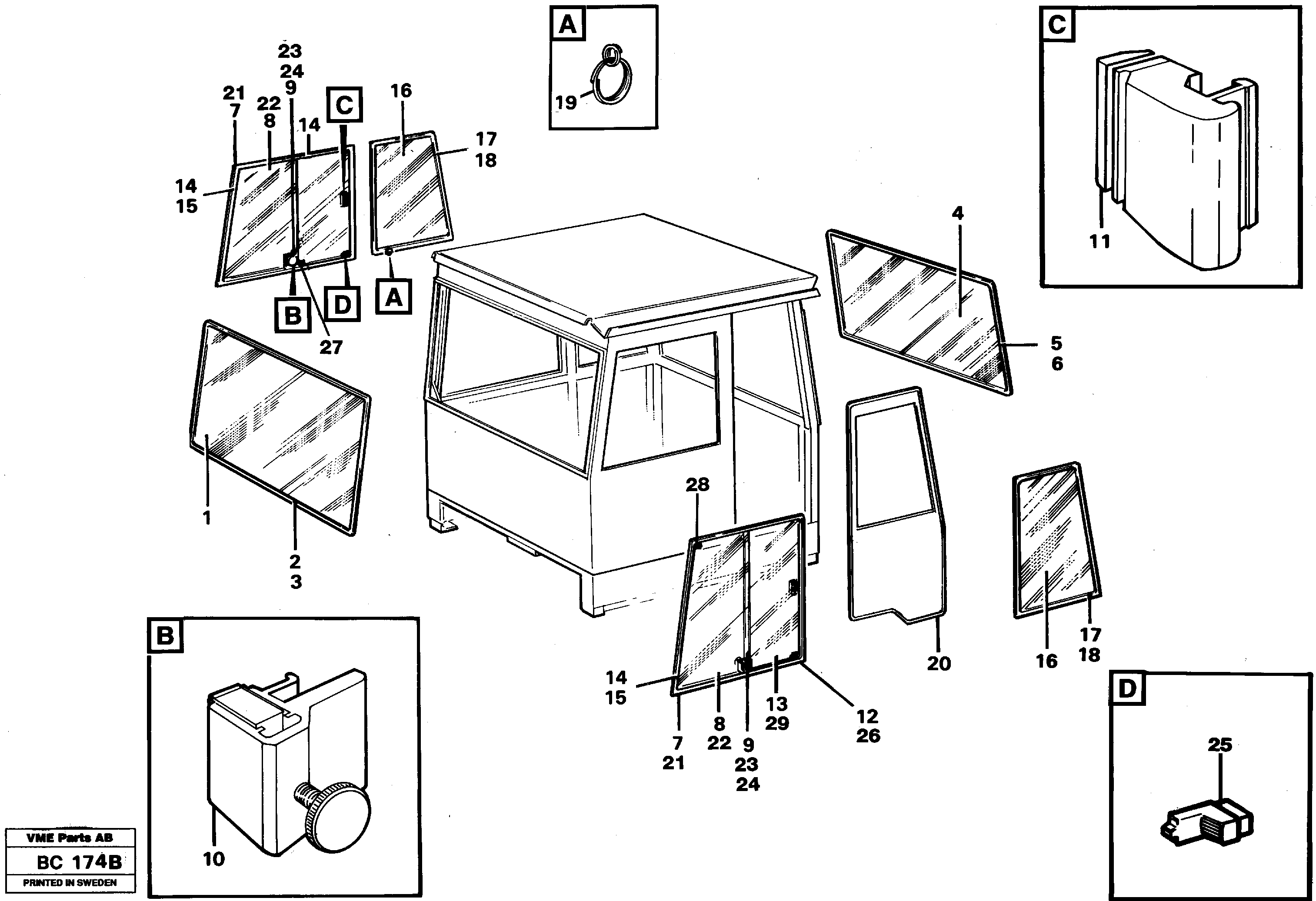 Схема запчастей Volvo A25C - 10602 Glass panes A25C VOLVO BM VOLVO BM A25C SER NO - 10256/ - 60911