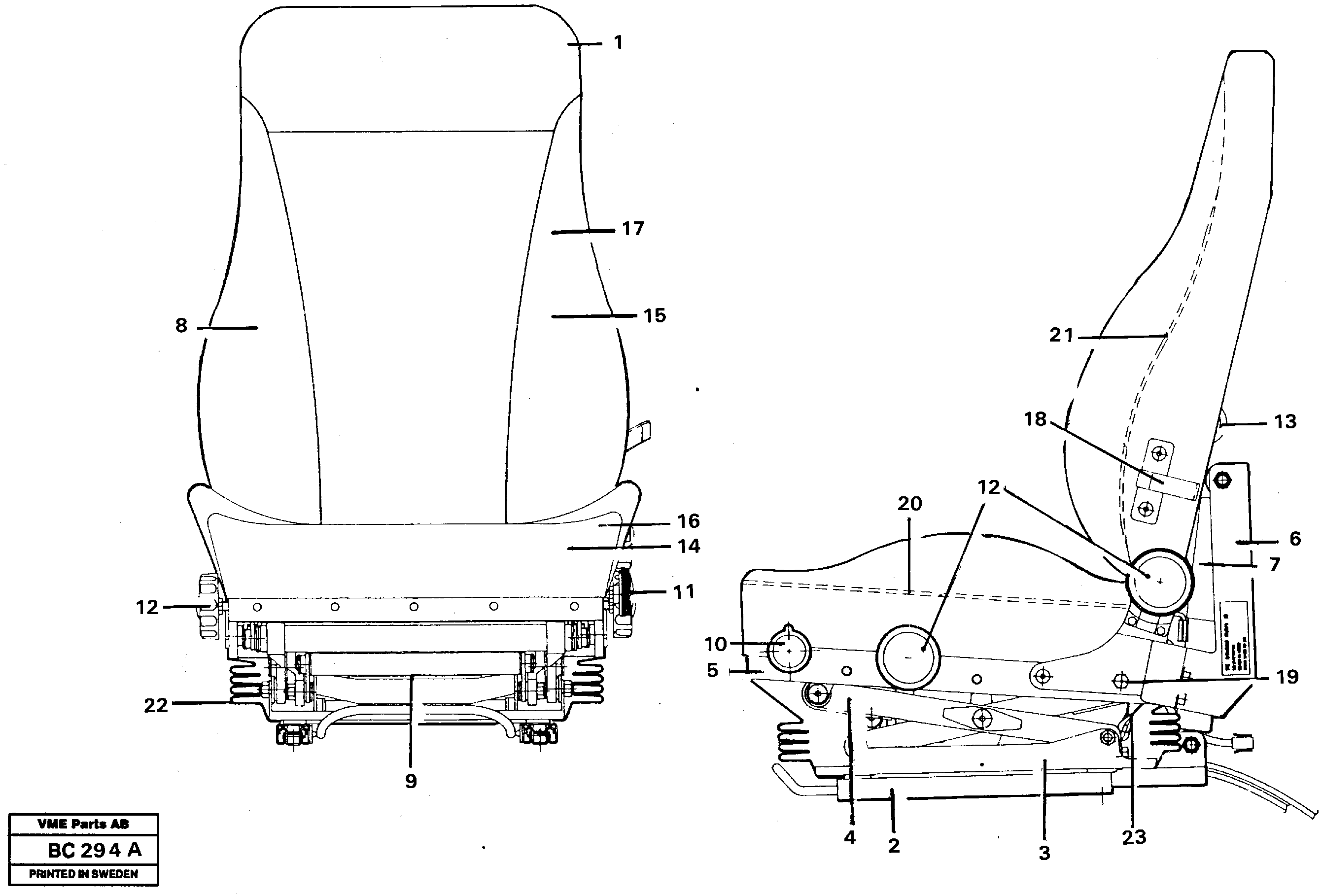 Схема запчастей Volvo A25C - 10607 Operators seat A25C VOLVO BM VOLVO BM A25C SER NO - 10256/ - 60911