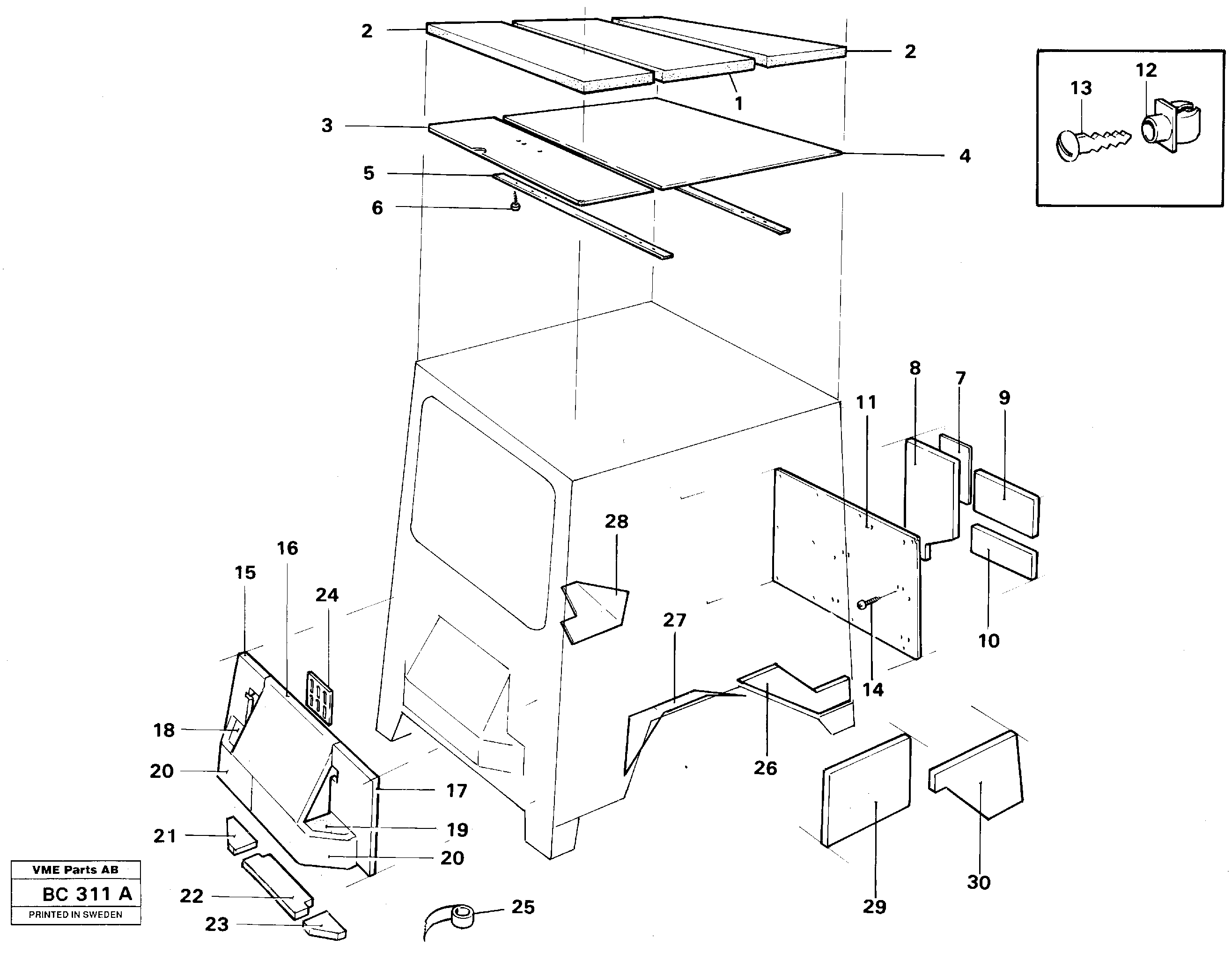 Схема запчастей Volvo A25C - 65358 Insulation, drivers cab A25C VOLVO BM VOLVO BM A25C SER NO - 10256/ - 60911
