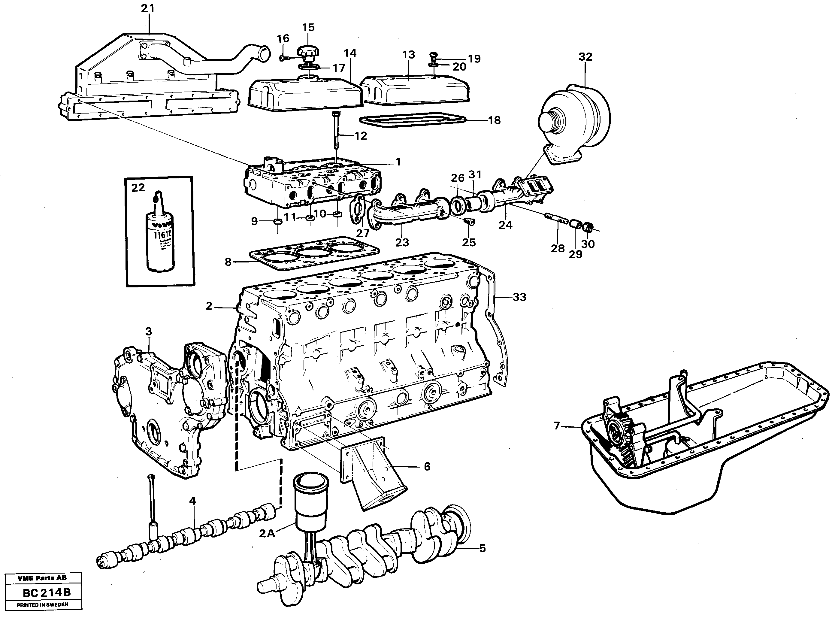 Схема запчастей Volvo A25C - 52760 Engine with fitting parts A25C VOLVO BM VOLVO BM A25C SER NO - 10256/ - 60911