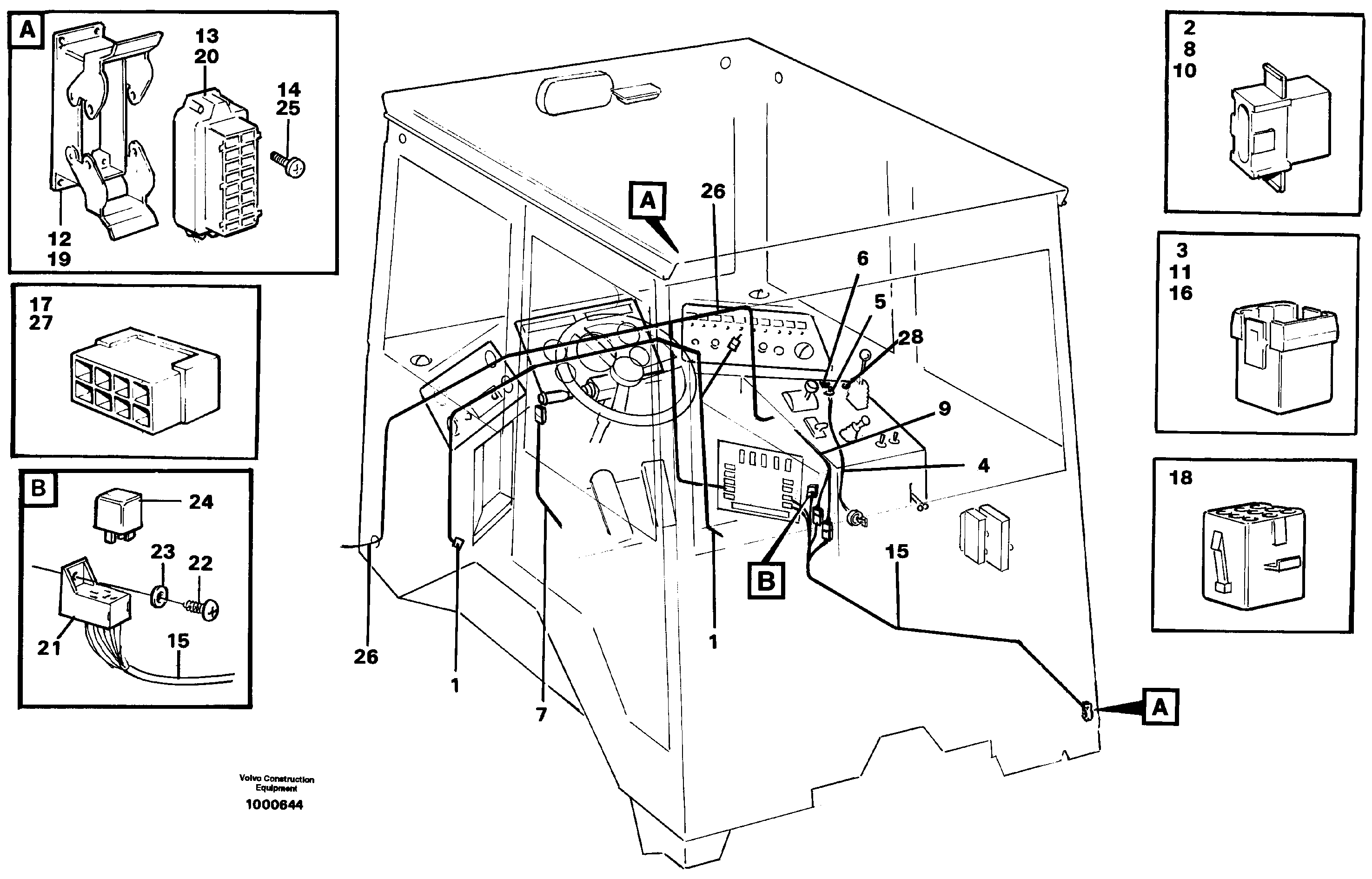 Схема запчастей Volvo A25C - 36375 Cable harnesses, cab A25C