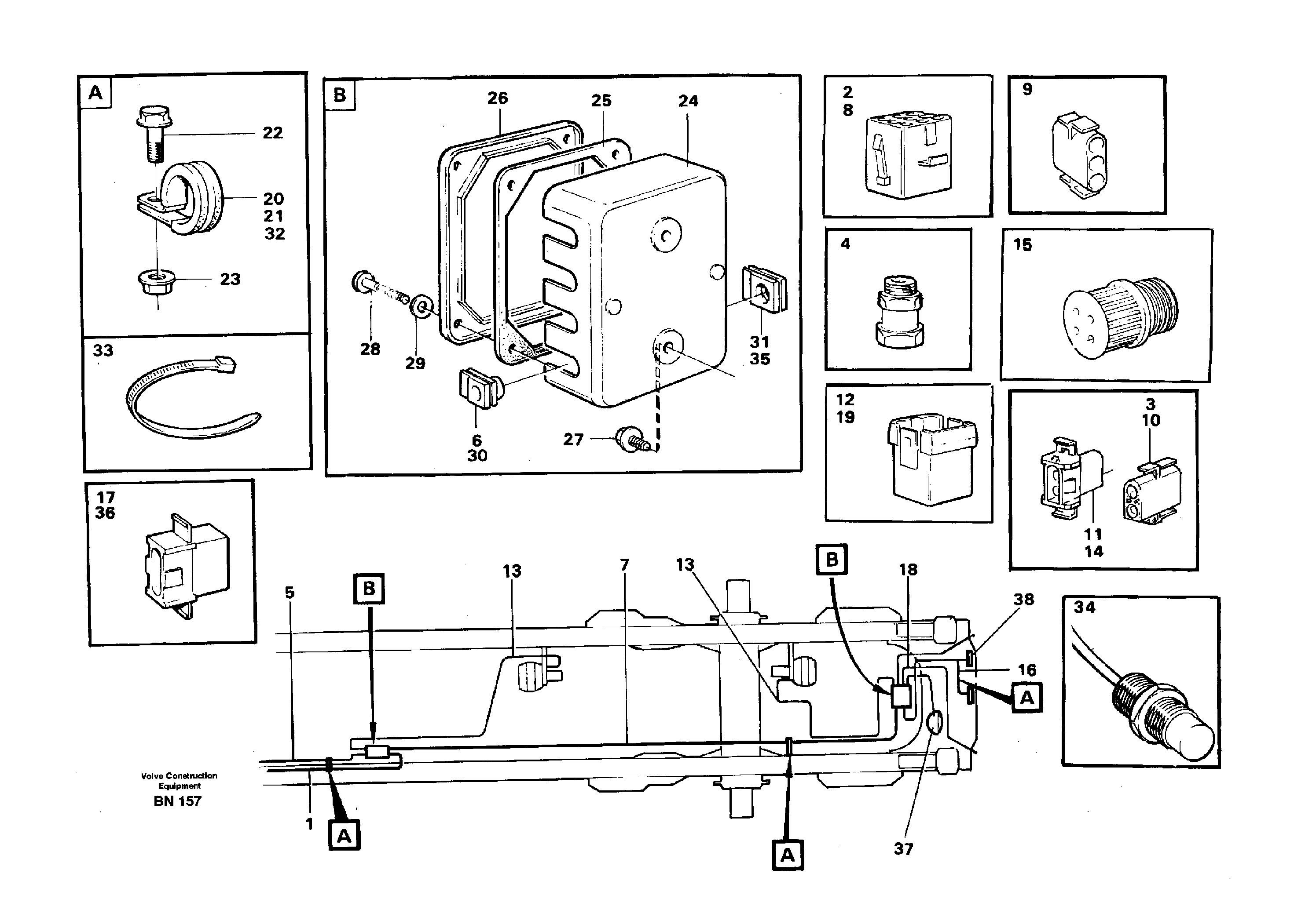 Схема запчастей Volvo A25C - 36382 Cable harnesses, rear A25C