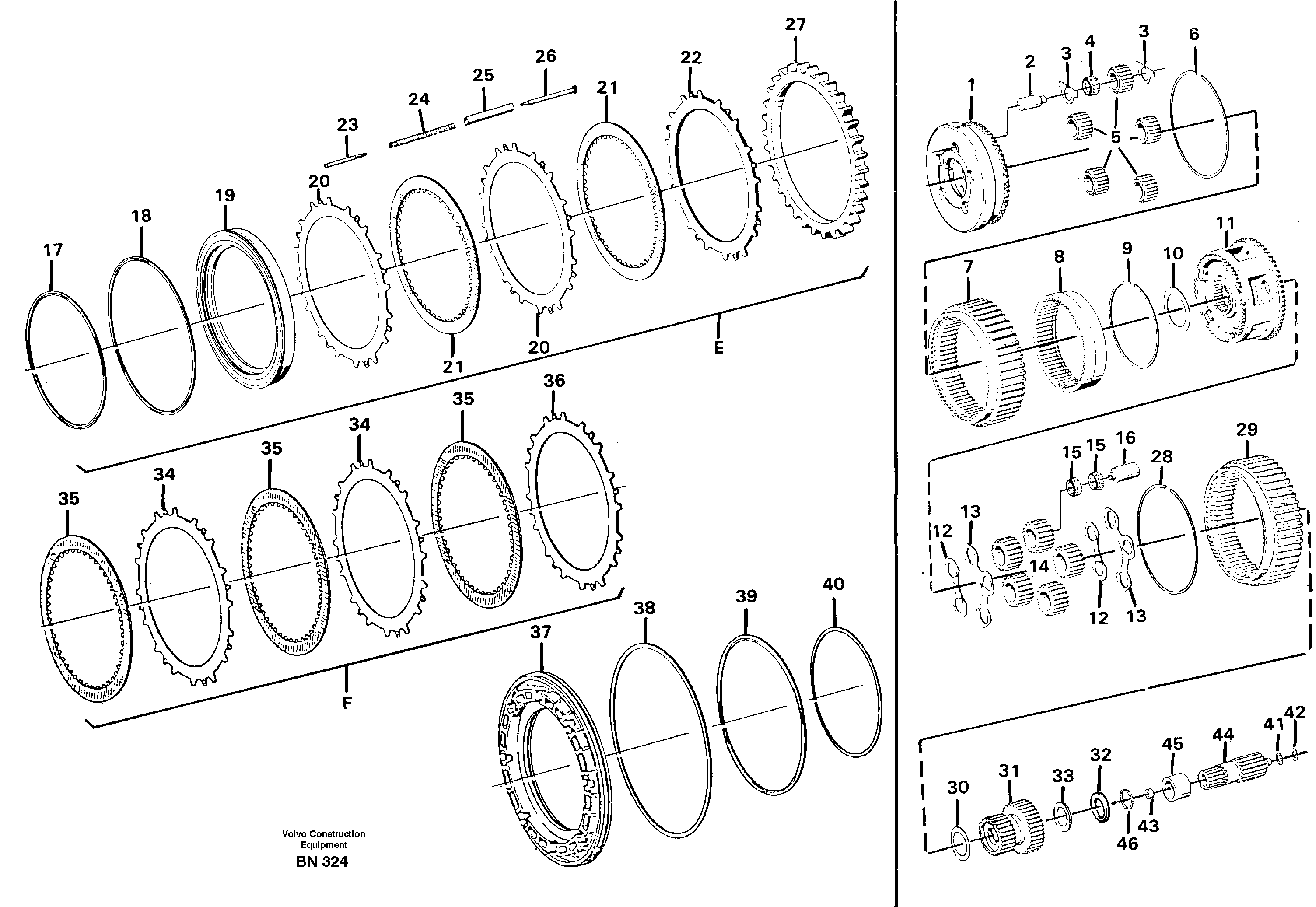 Схема запчастей Volvo A25C - 34683 Clutches and brakes E, F A25C