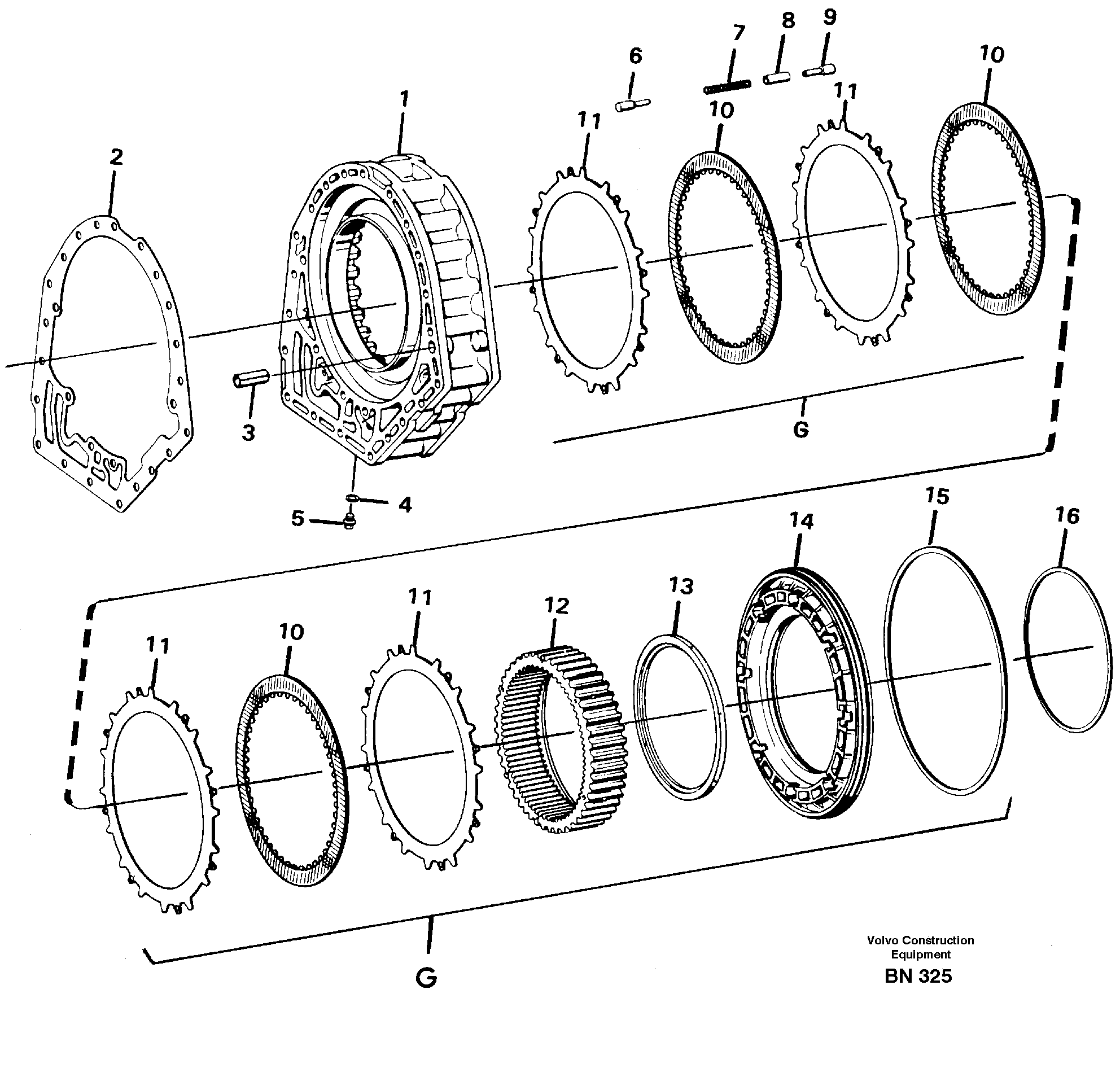 Схема запчастей Volvo A25C - 59745 Centre housing and brake G A25C