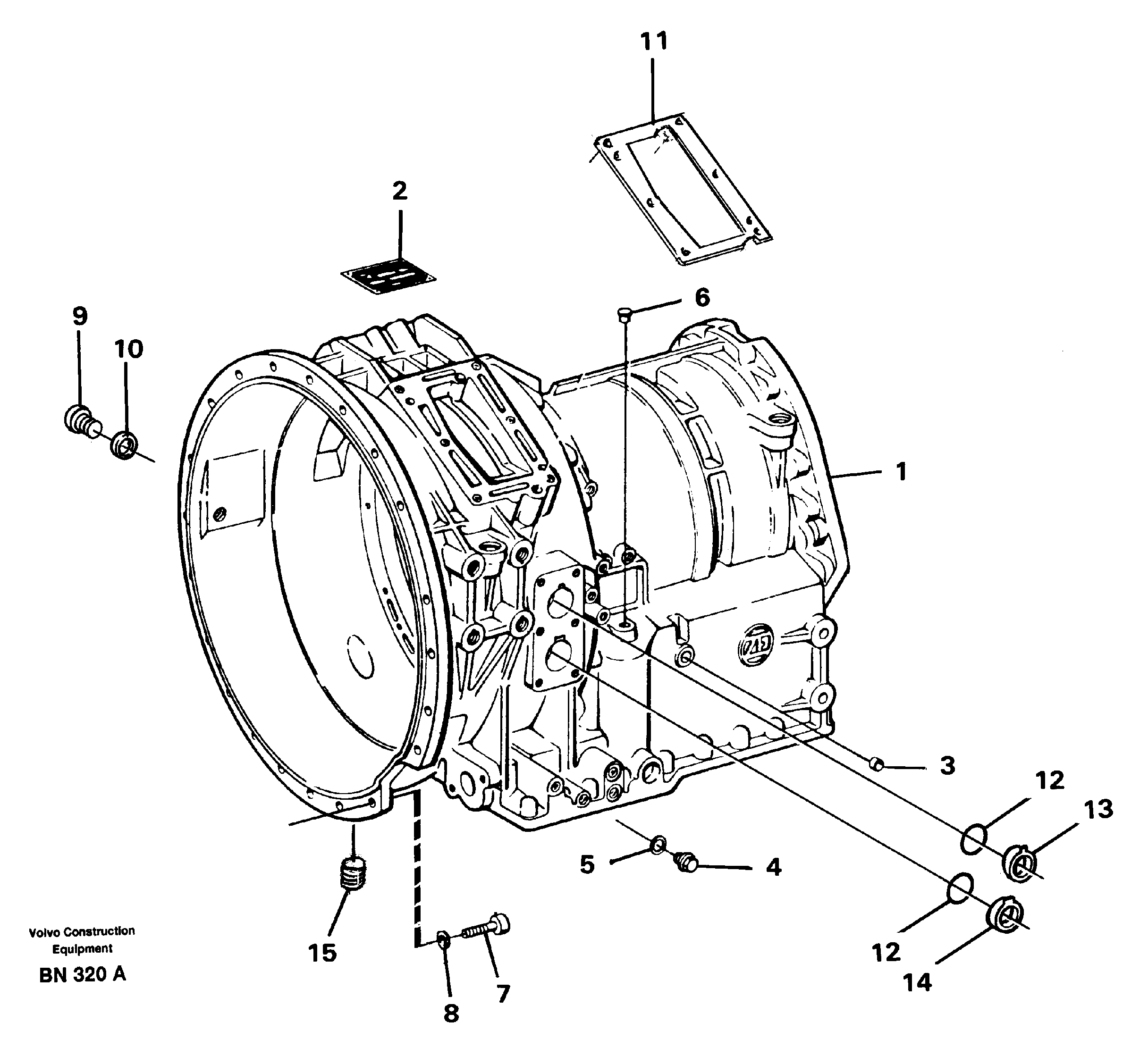 Схема запчастей Volvo A25C - 6954 Gearbox housing A25C