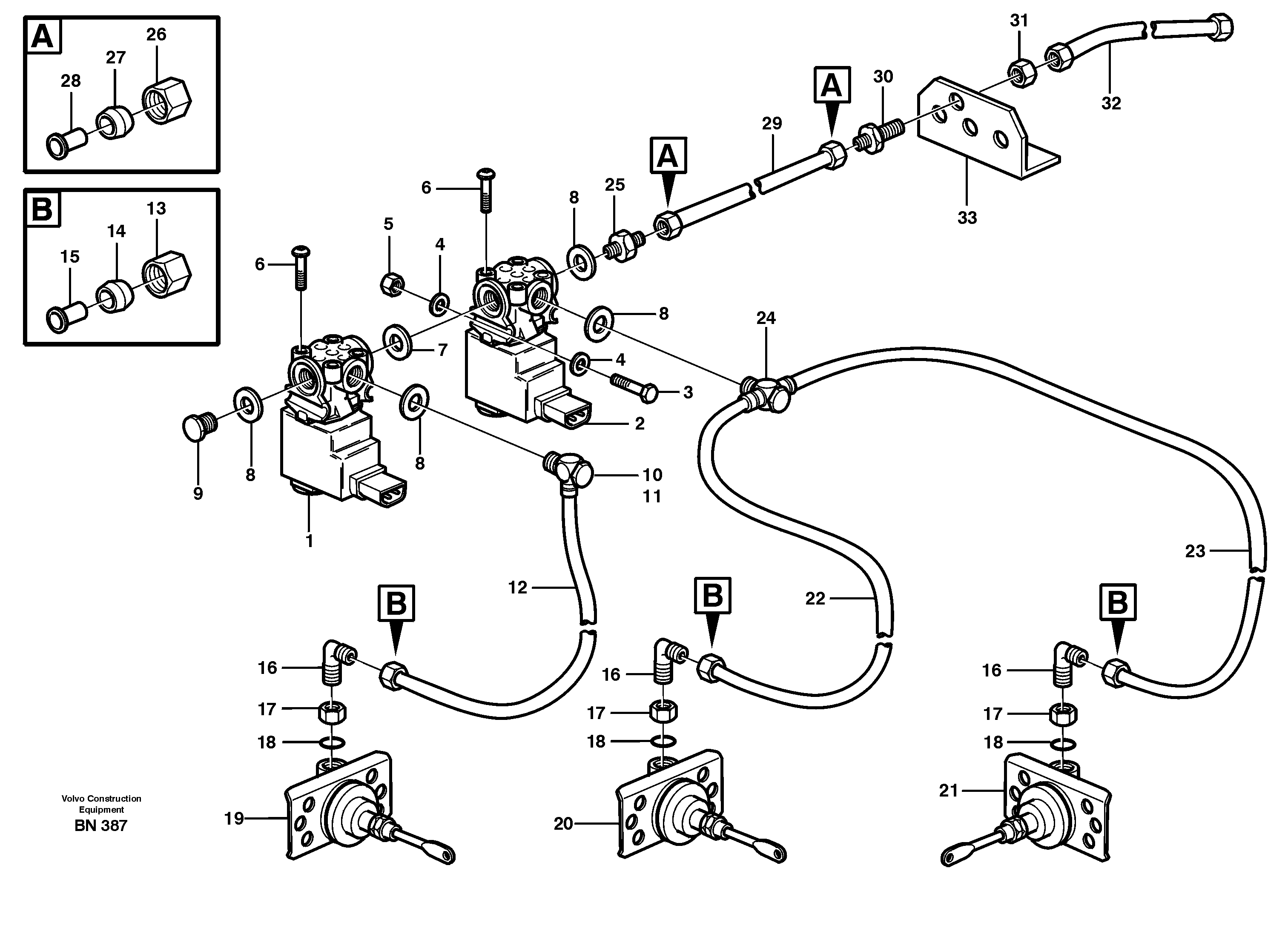Схема запчастей Volvo A25C - 63961 Pneumatic system, diff lock, trailer A25C