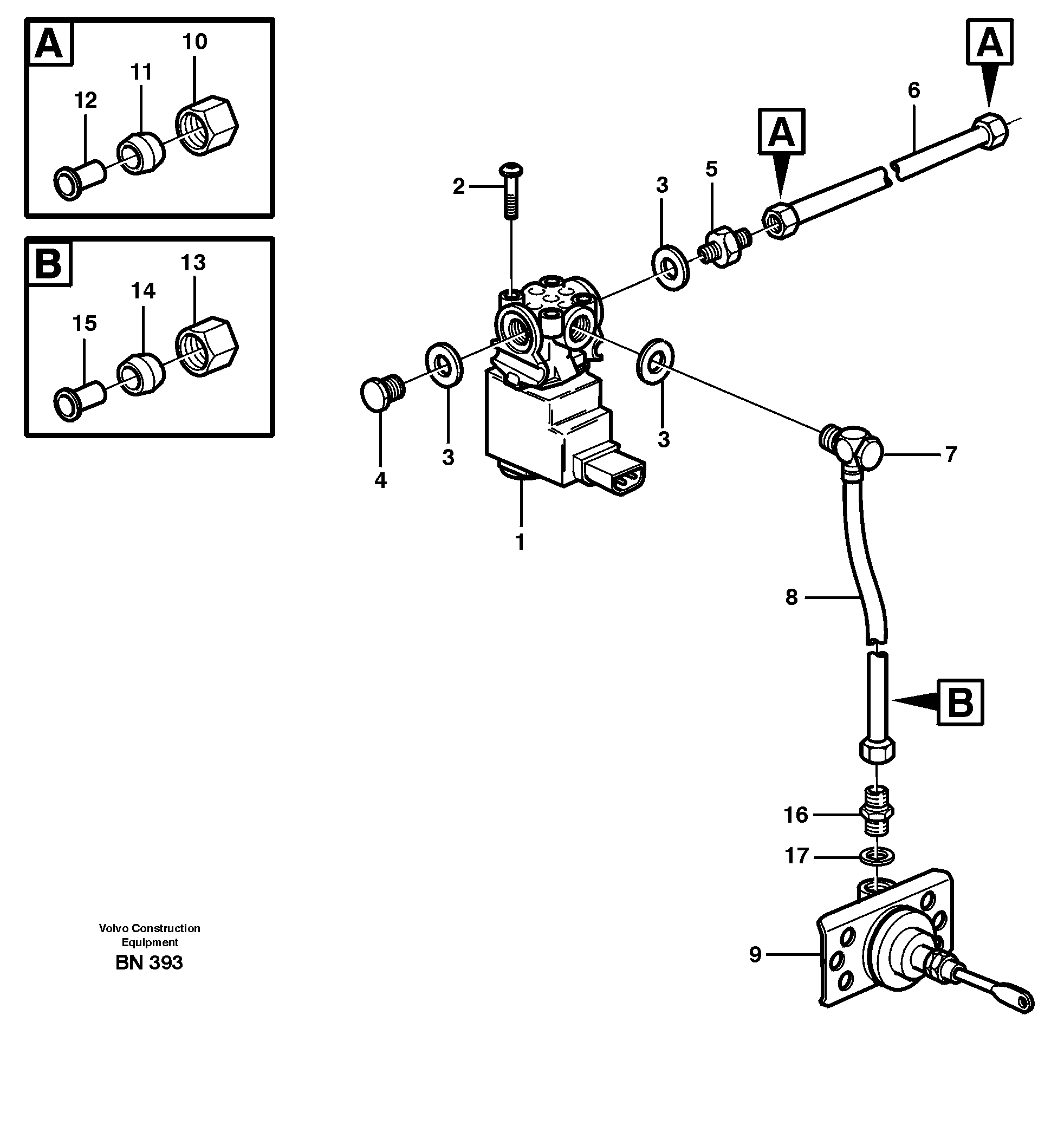 Схема запчастей Volvo A25C - 63962 Pneumatic system, diff lock, trailer A25C