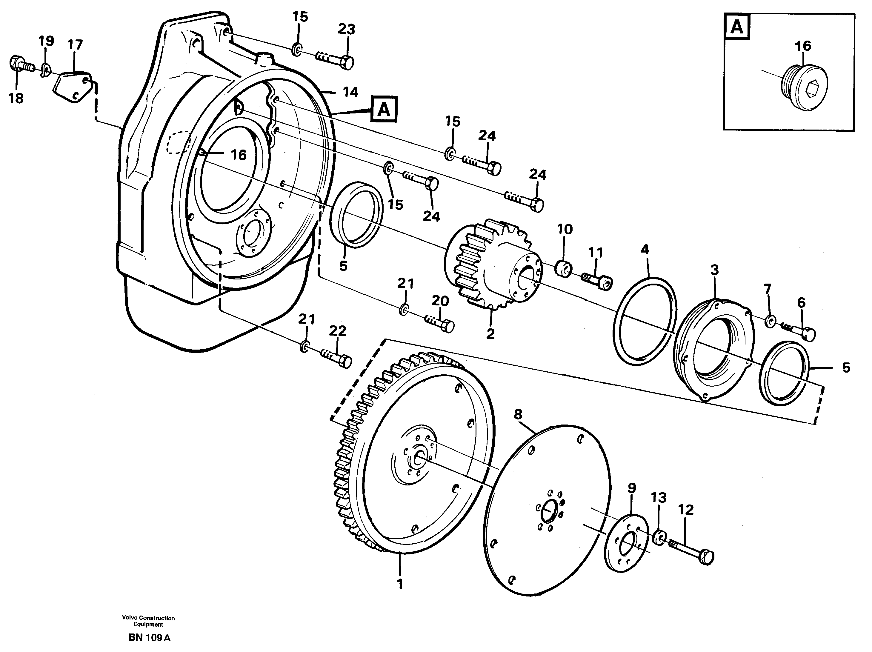 Схема запчастей Volvo A25C - 16599 Pump drive with fitting parts A25C