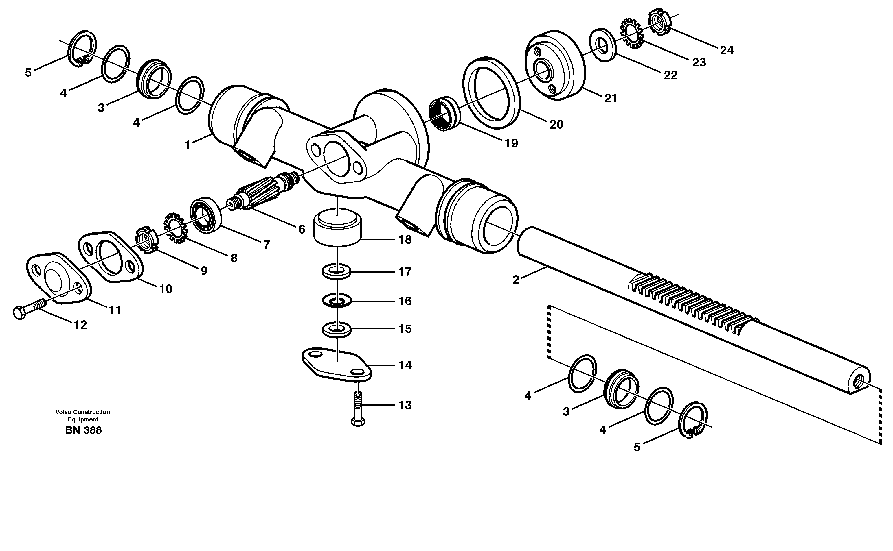 Схема запчастей Volvo A25C - 22187 Rack gear A25C