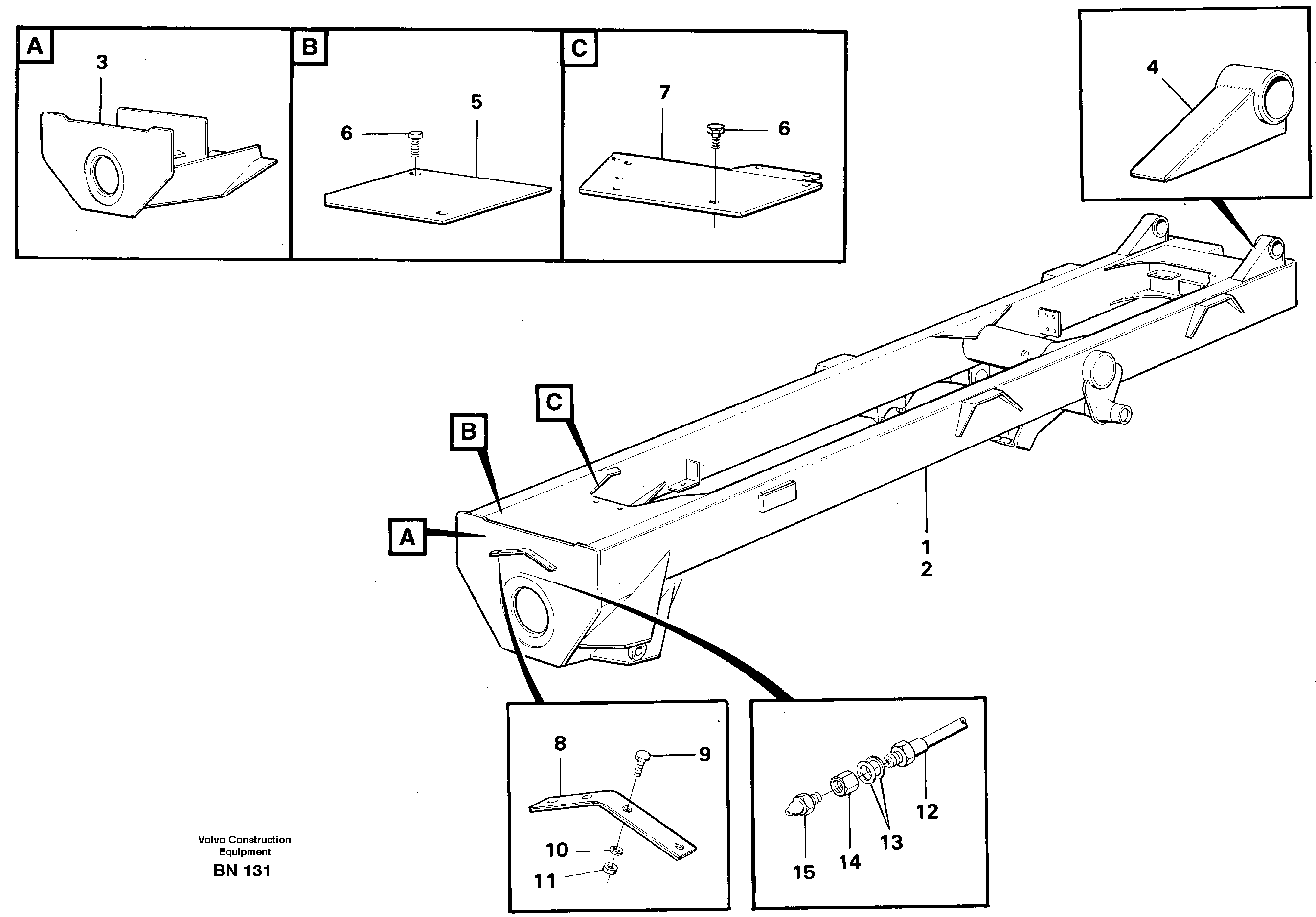 Схема запчастей Volvo A25C - 31963 Rear frame with assembly parts A25C
