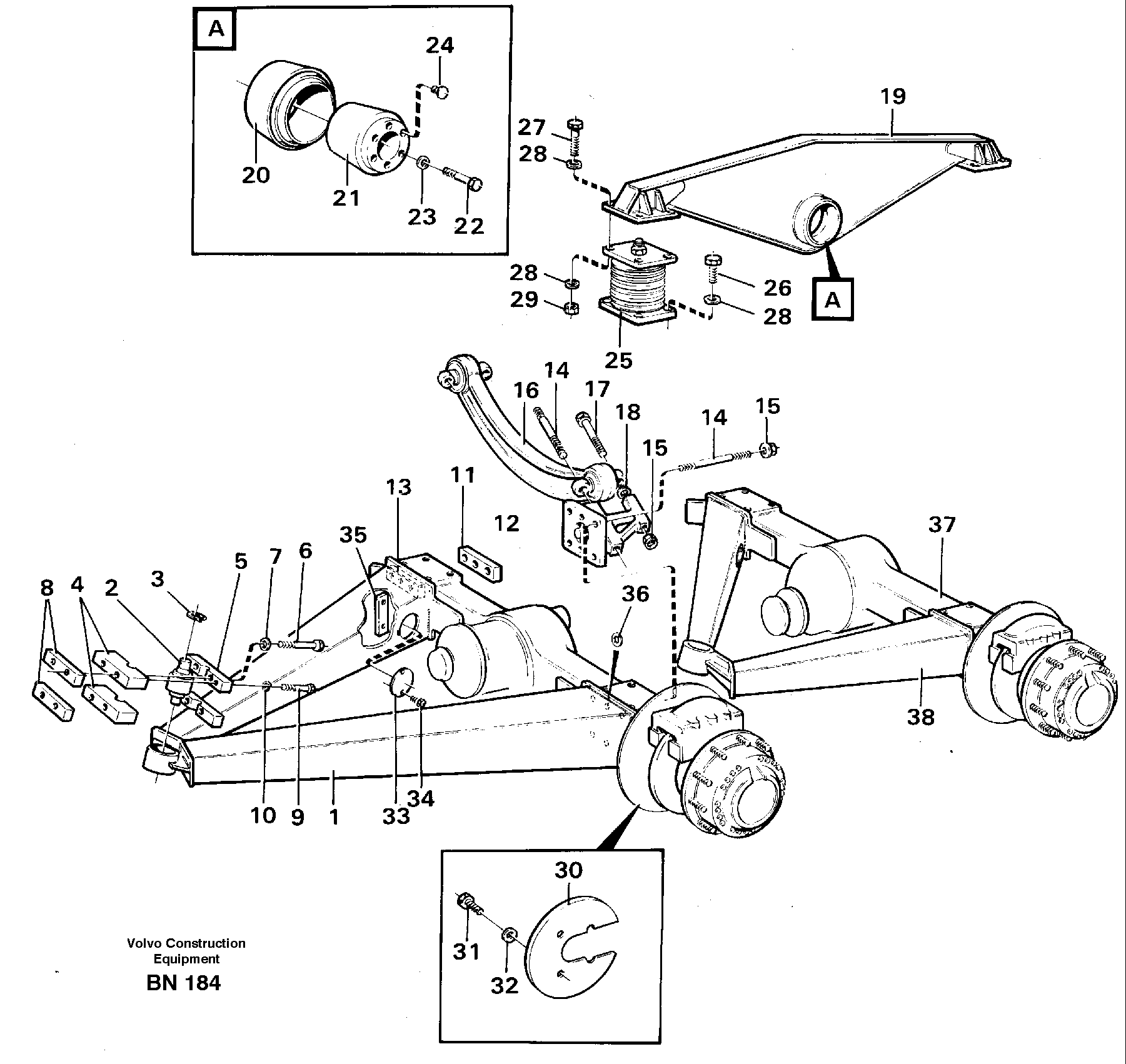 Схема запчастей Volvo A25C - 66296 Bogie mounting block Front A25C