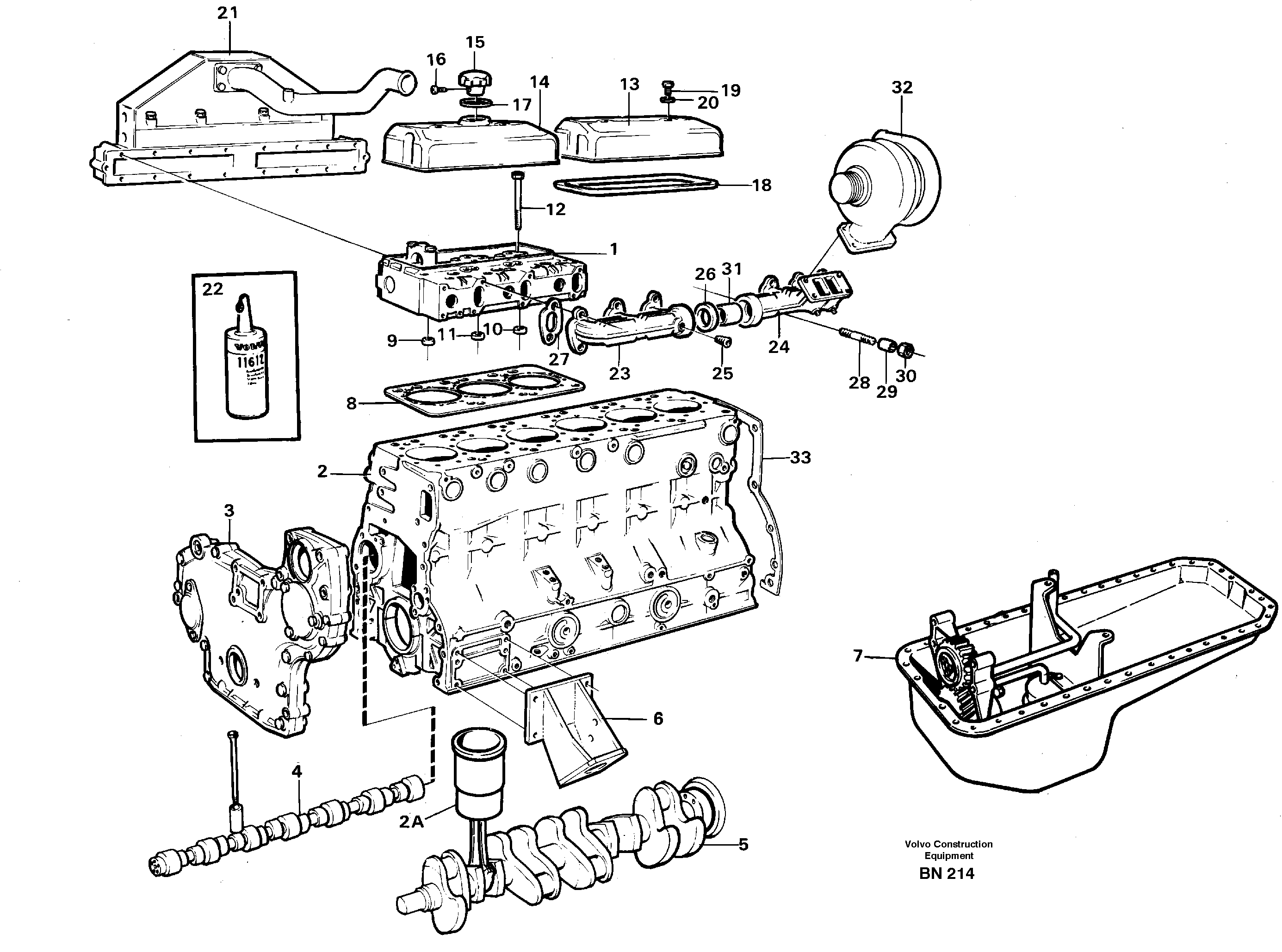 Схема запчастей Volvo A25C - 55130 Engine with fitting parts A25C
