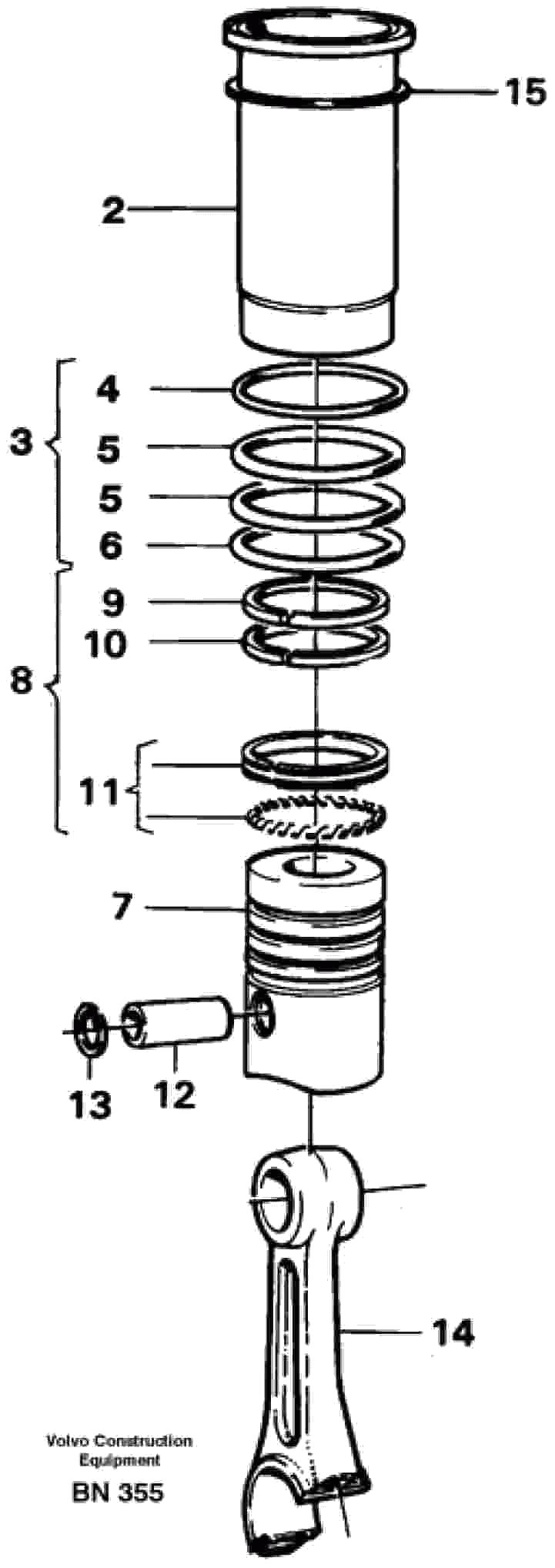 Схема запчастей Volvo A25C - 23012 Cylinder liner and piston A25C
