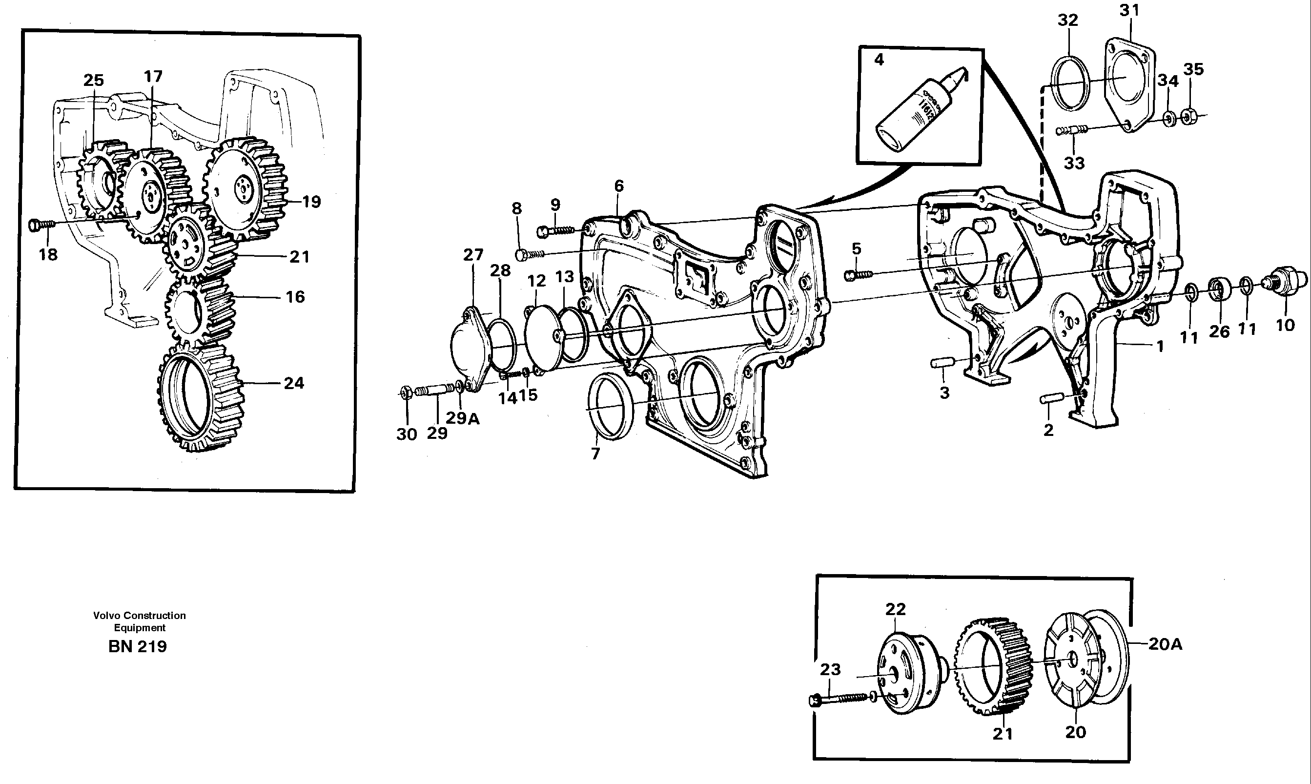 Схема запчастей Volvo A25C - 23016 Timing gear casing and gears A25C