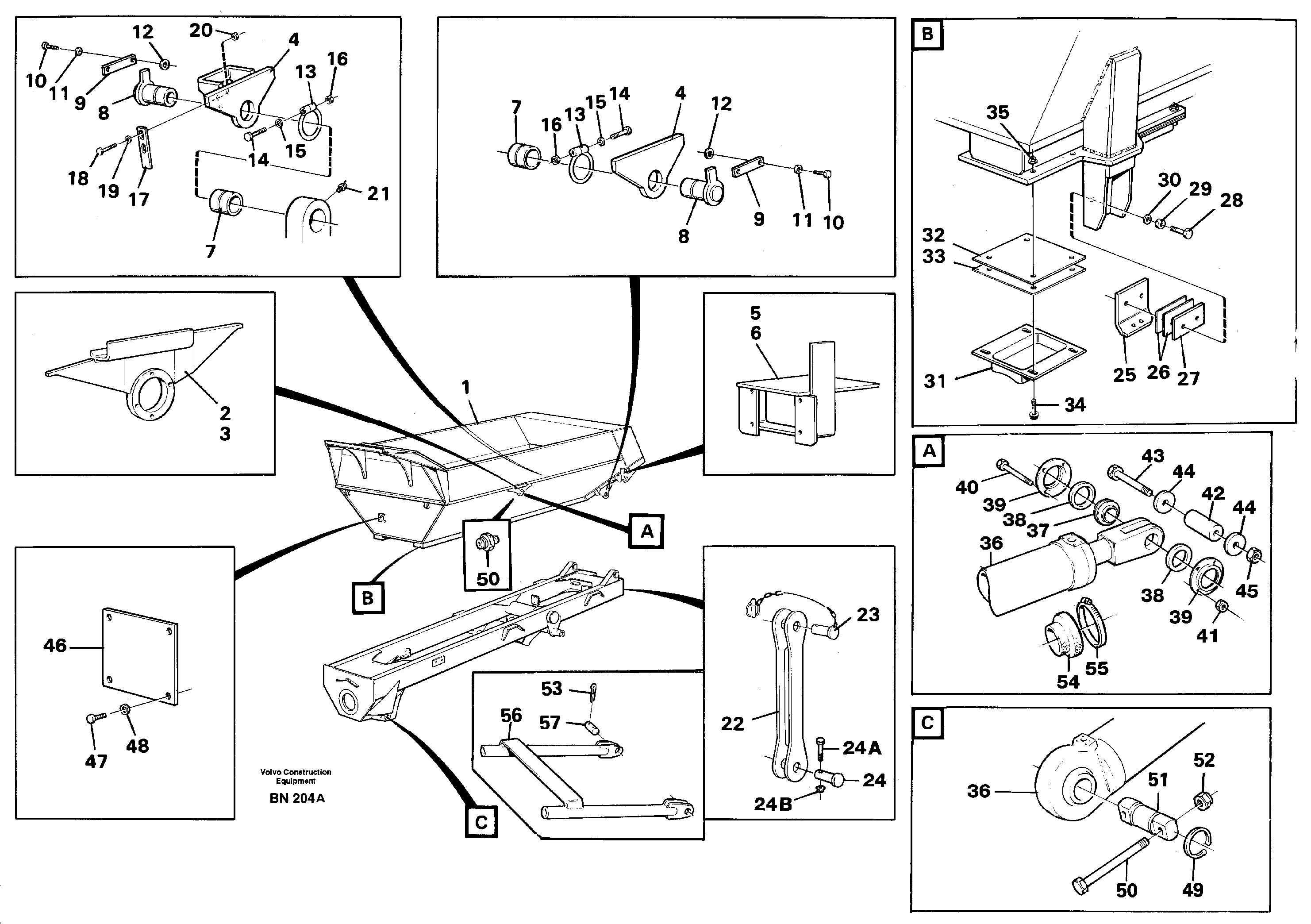 Схема запчастей Volvo A25C - 86385 Dumper body with fitting parts A25C