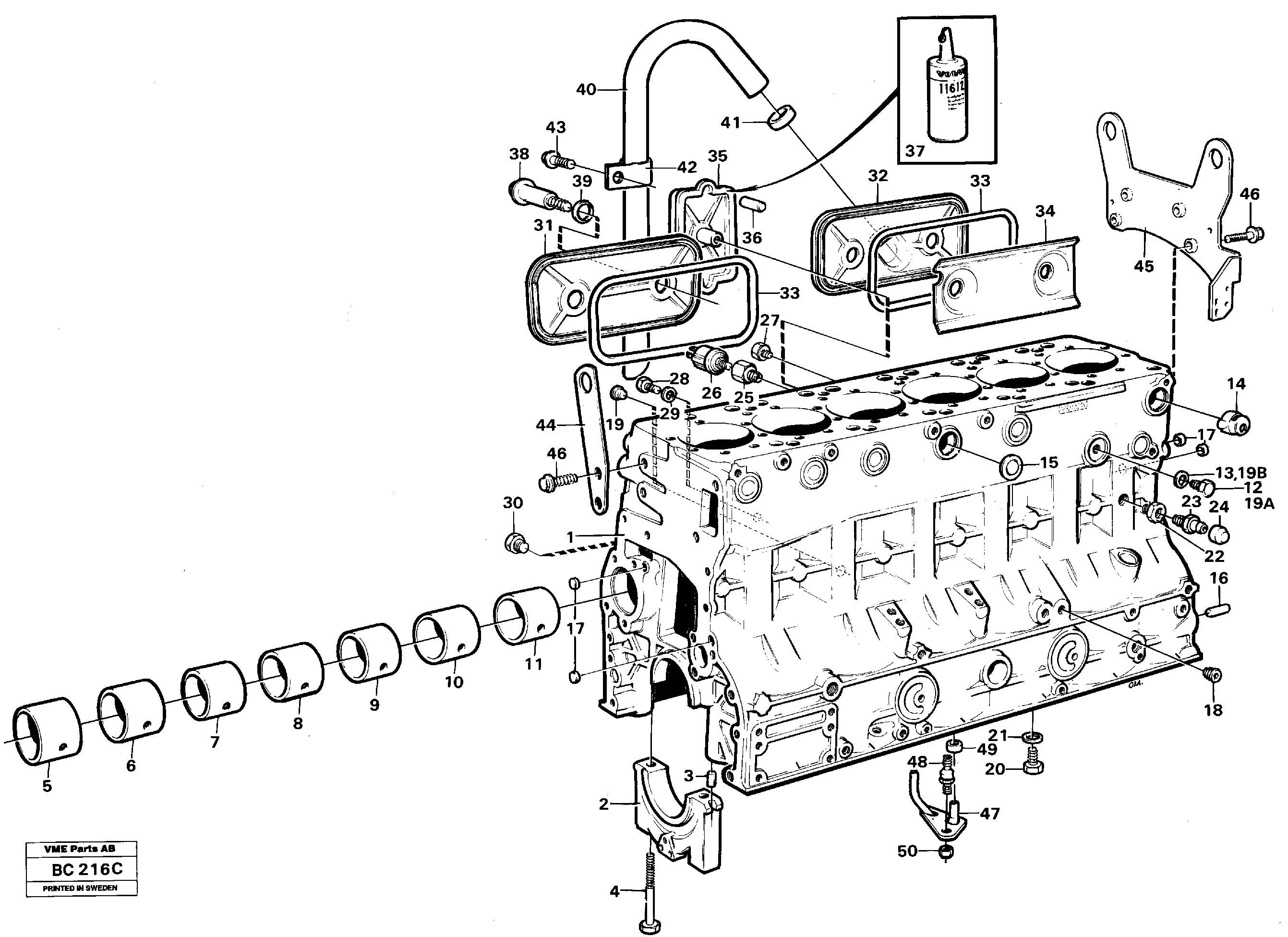 Схема запчастей Volvo A25C - 100728 Блок цилиндров A25C VOLVO BM VOLVO BM A25C SER NO - 10256/ - 60911