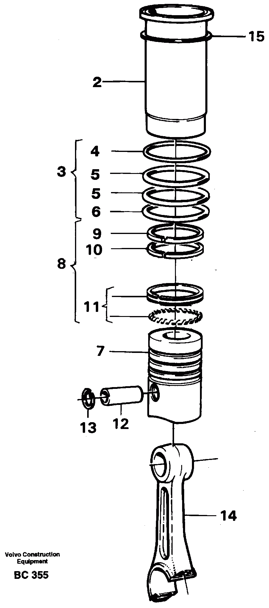 Схема запчастей Volvo A25C - 10921 Cylinder liner and piston A25C VOLVO BM VOLVO BM A25C SER NO - 10256/ - 60911