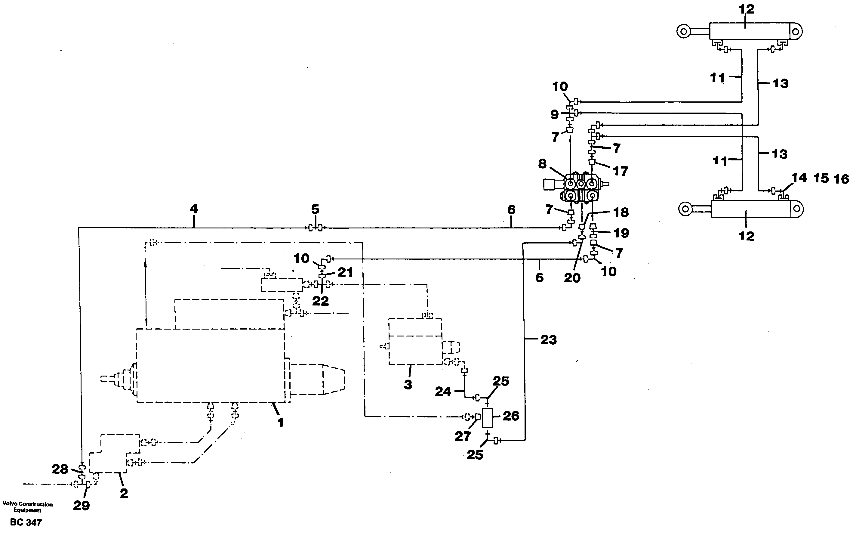 Схема запчастей Volvo A25C - 28559 Гидравлическая система A25C VOLVO BM VOLVO BM A25C SER NO - 10256/ - 60911