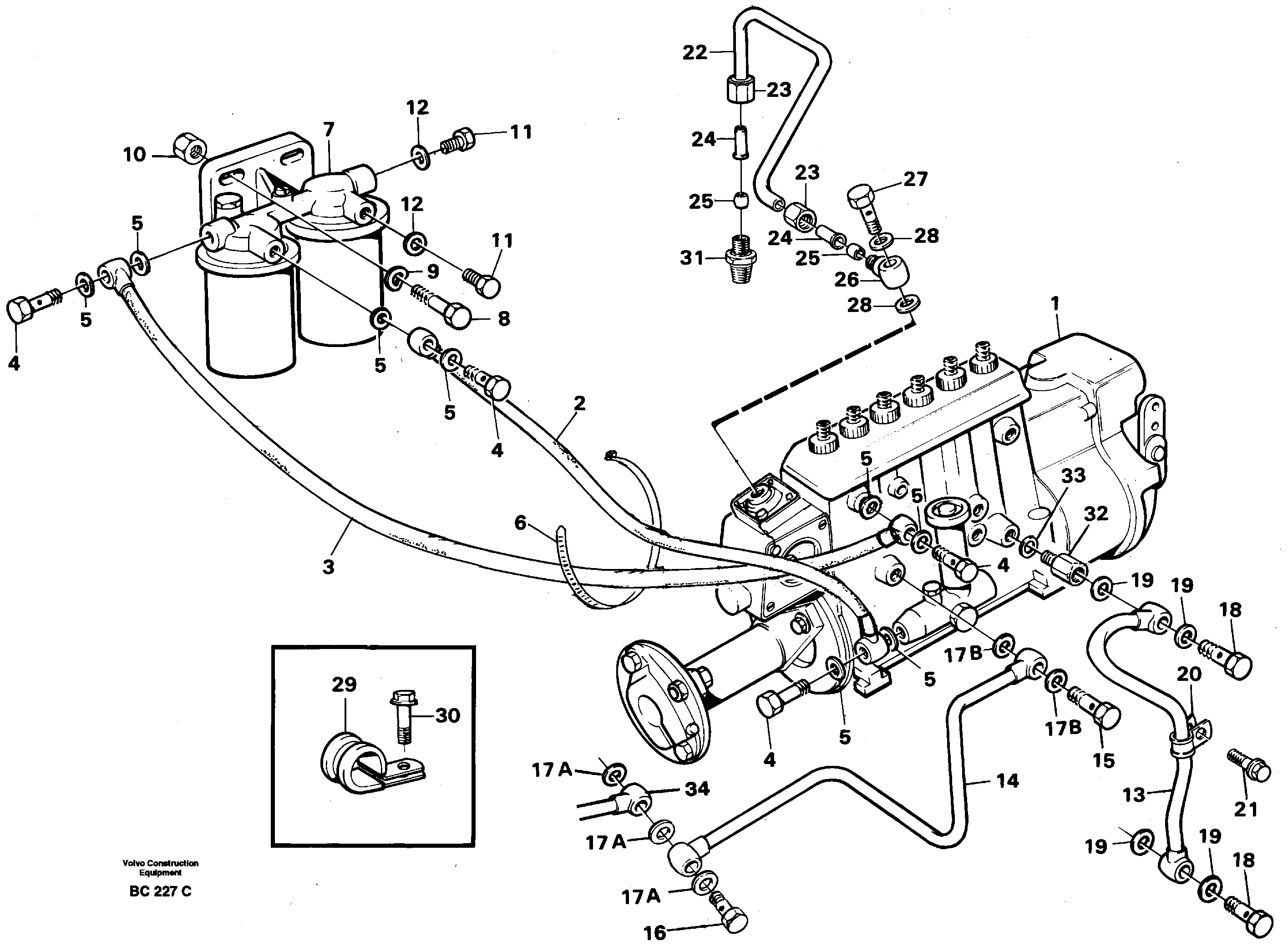 Схема запчастей Volvo A25C - 29196 Fuel pipes,fuelinjec.pumpfuel filter A25C VOLVO BM VOLVO BM A25C SER NO - 10256/ - 60911