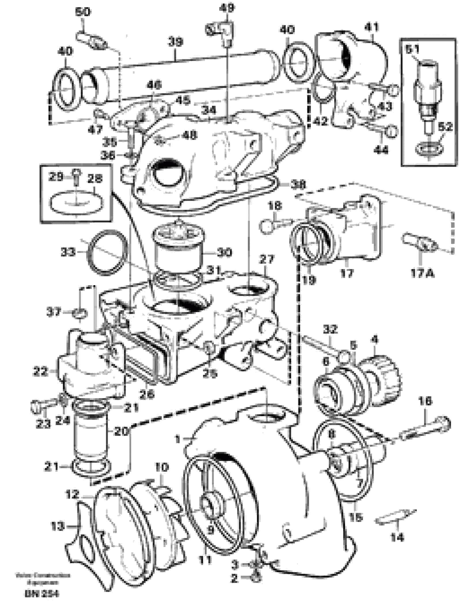 Схема запчастей Volvo A25C - 36349 Water pump and thermostat housing A25C