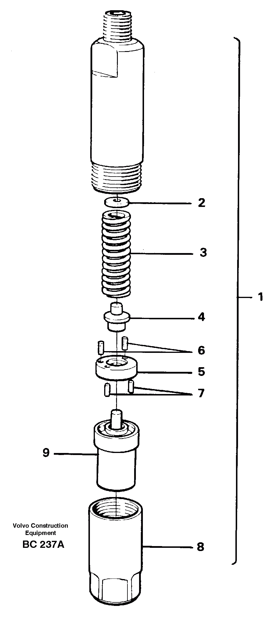 Схема запчастей Volvo A25C - 63352 Форсунка топливная (инжектор) A25C VOLVO BM VOLVO BM A25C SER NO - 10256/ - 60911
