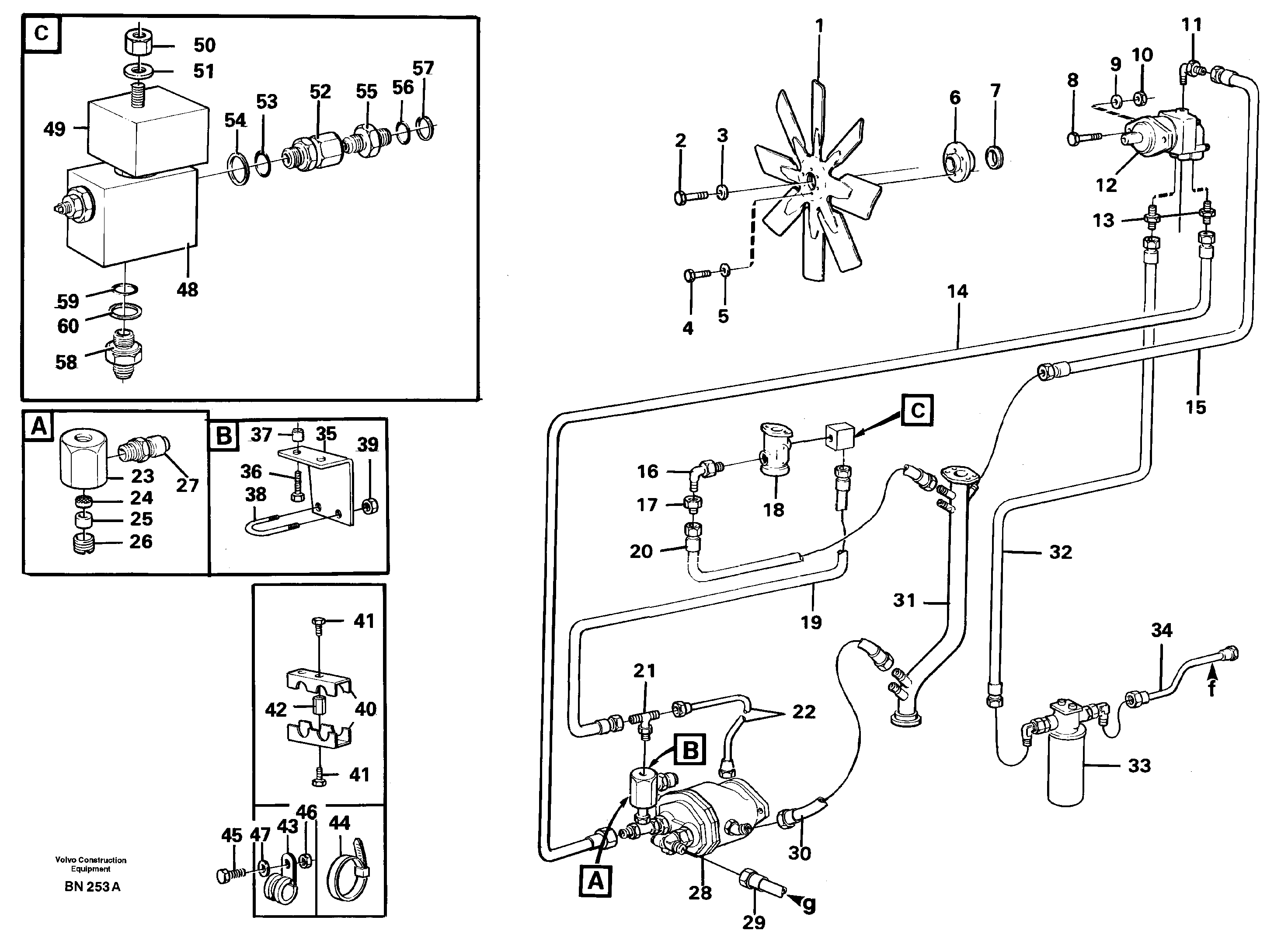 Схема запчастей Volvo A25C - 92052 Fan, fitting and drive A25C