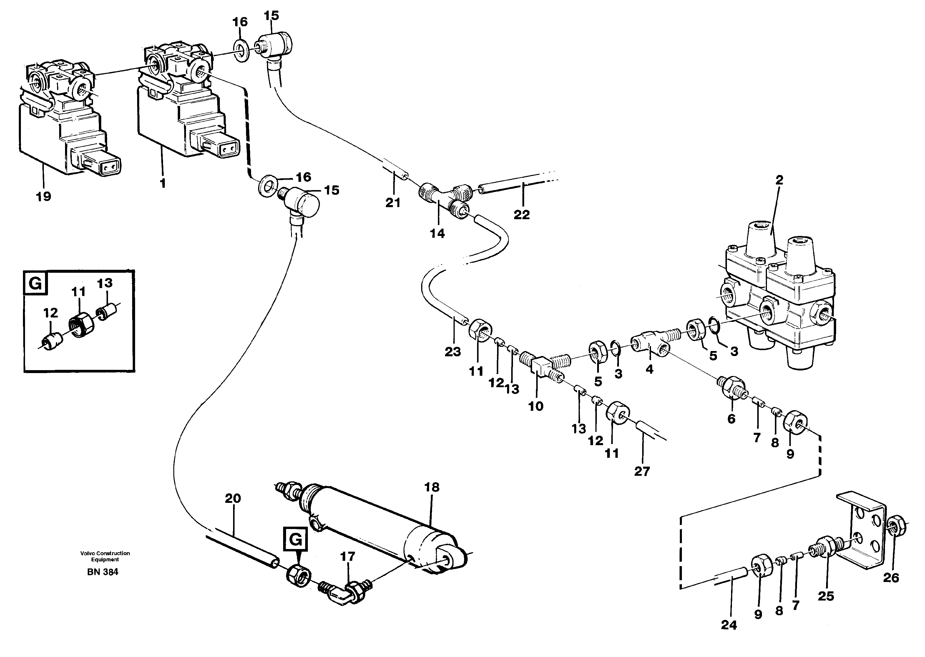Схема запчастей Volvo A25C - 63957 Compr. air system, throttle control A25C