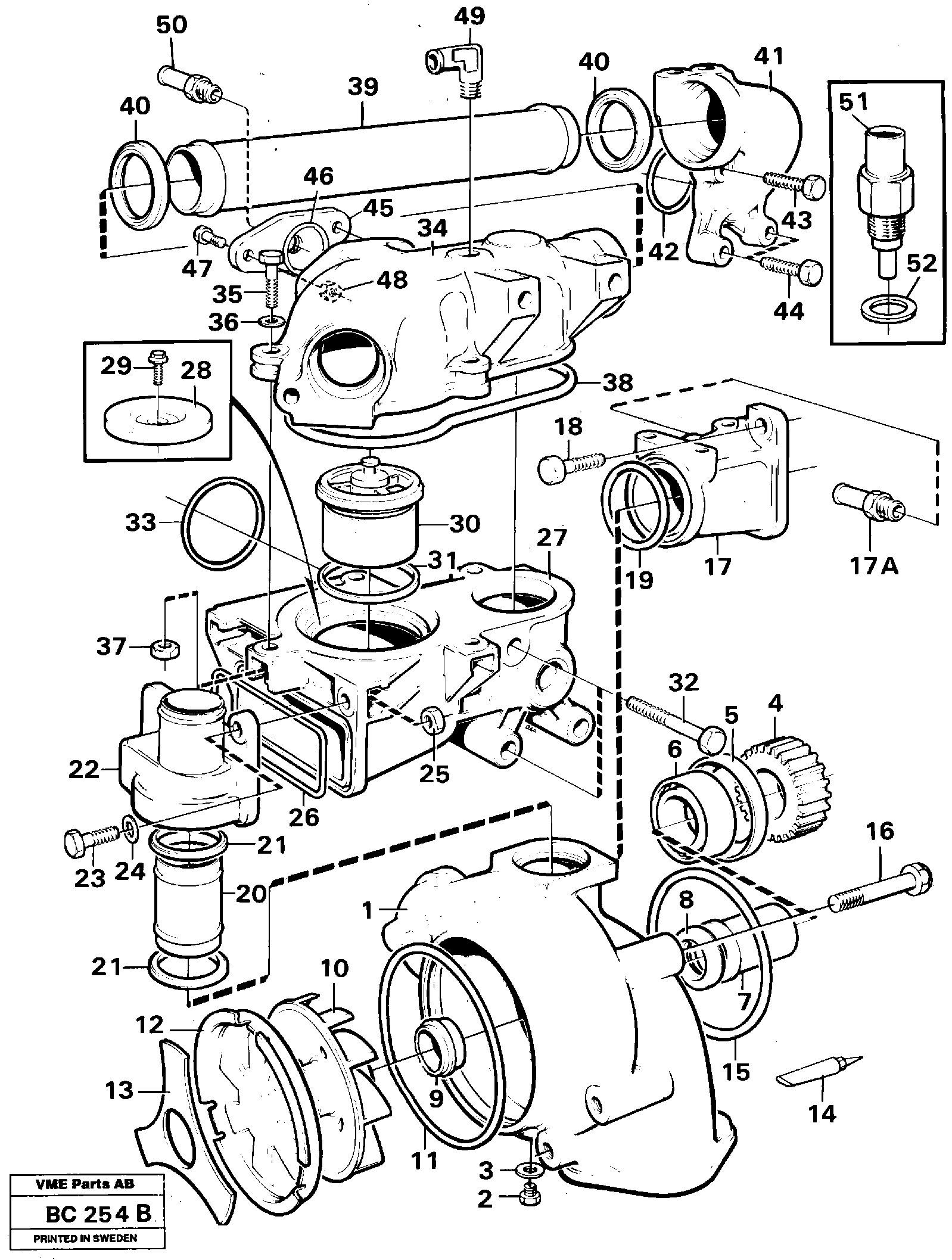 Схема запчастей Volvo A25C - 28687 Water pump and thermostat housing A25C VOLVO BM VOLVO BM A25C SER NO - 10256/ - 60911